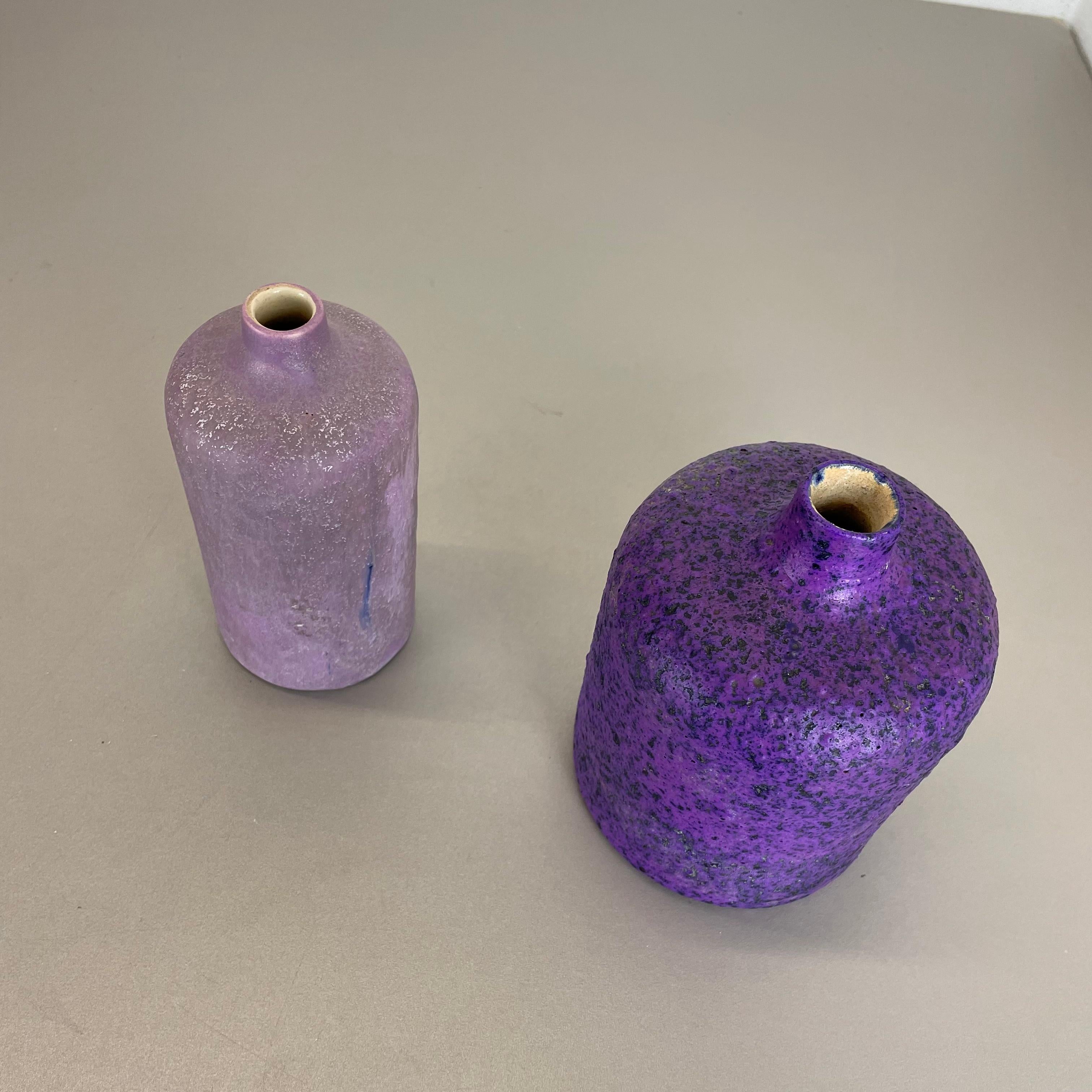 Set of 2 Purple Pink Ceramic Pottery Vase Objects Otto Keramik, Germany, 1970 For Sale 9