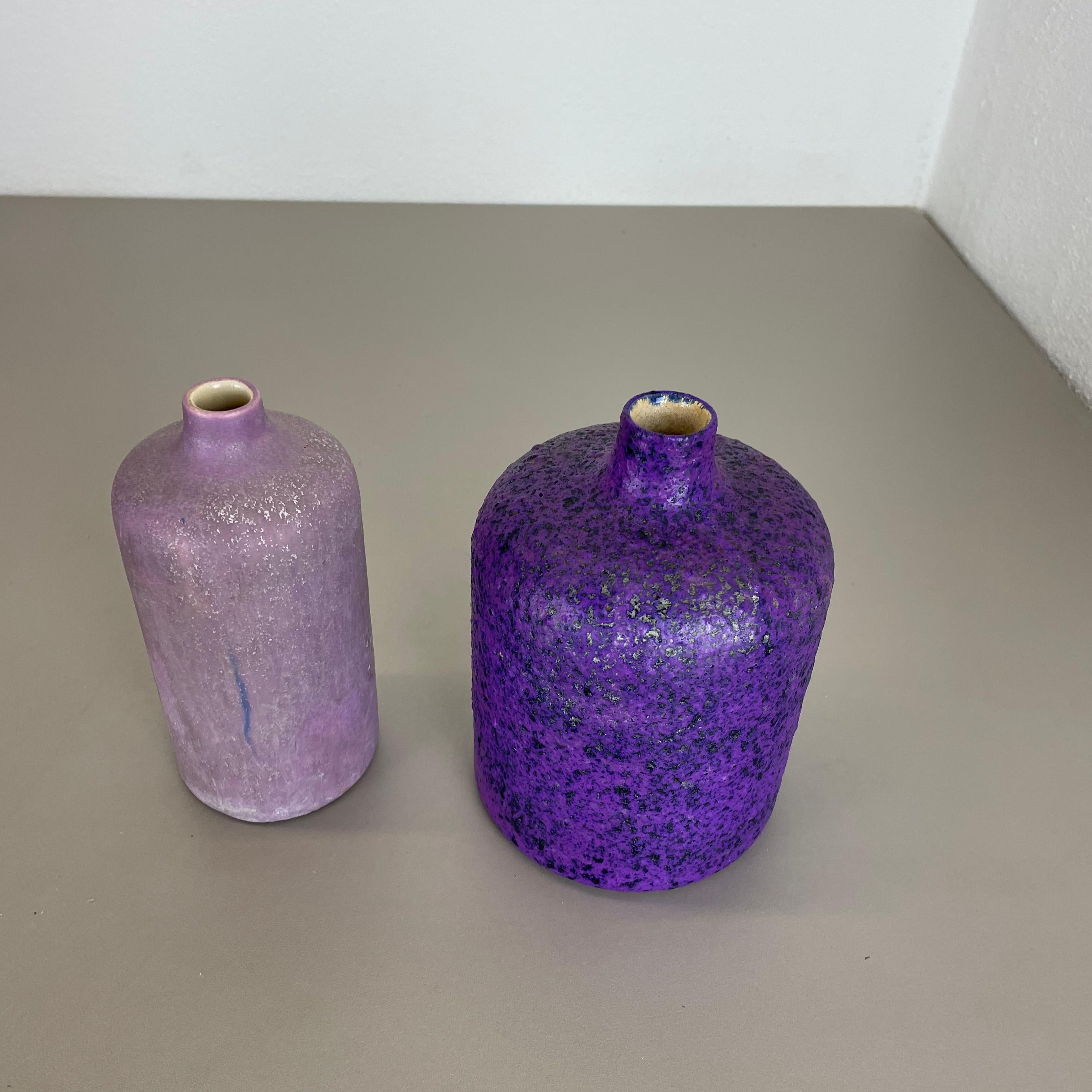 Mid-Century Modern Set of 2 Purple Pink Ceramic Pottery Vase Objects Otto Keramik, Germany, 1970 For Sale