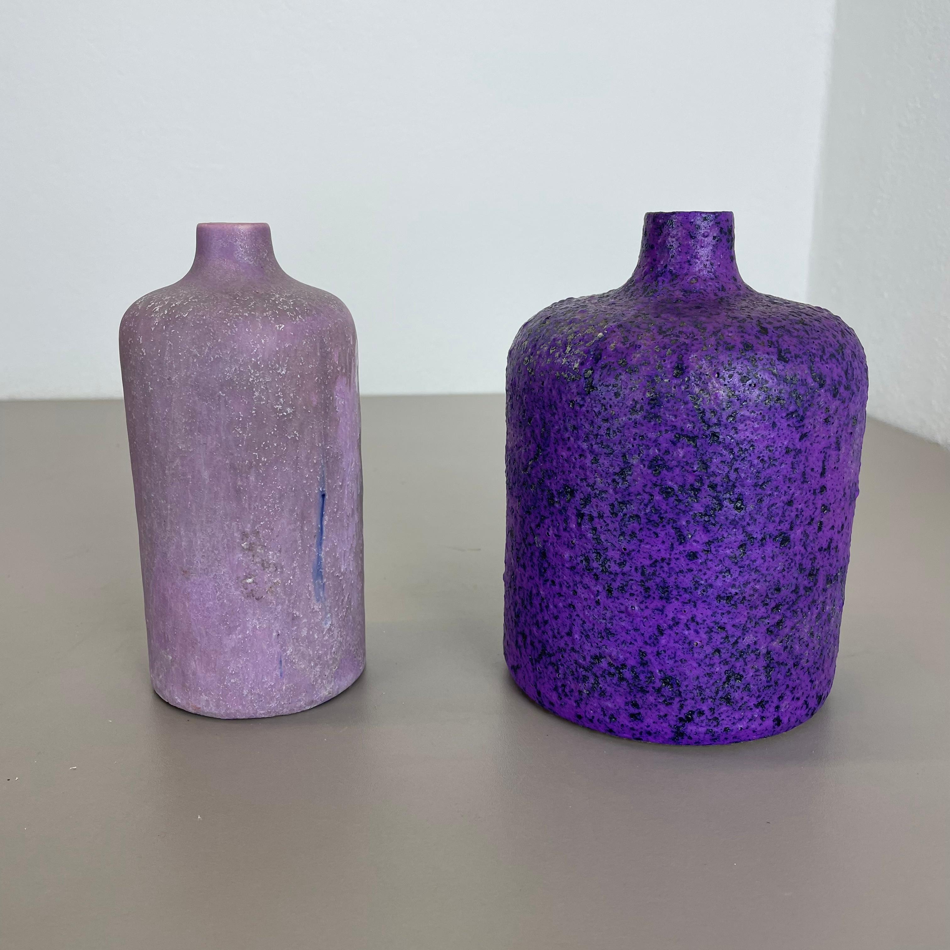 Set of 2 Purple Pink Ceramic Pottery Vase Objects Otto Keramik, Germany, 1970 In Good Condition For Sale In Kirchlengern, DE