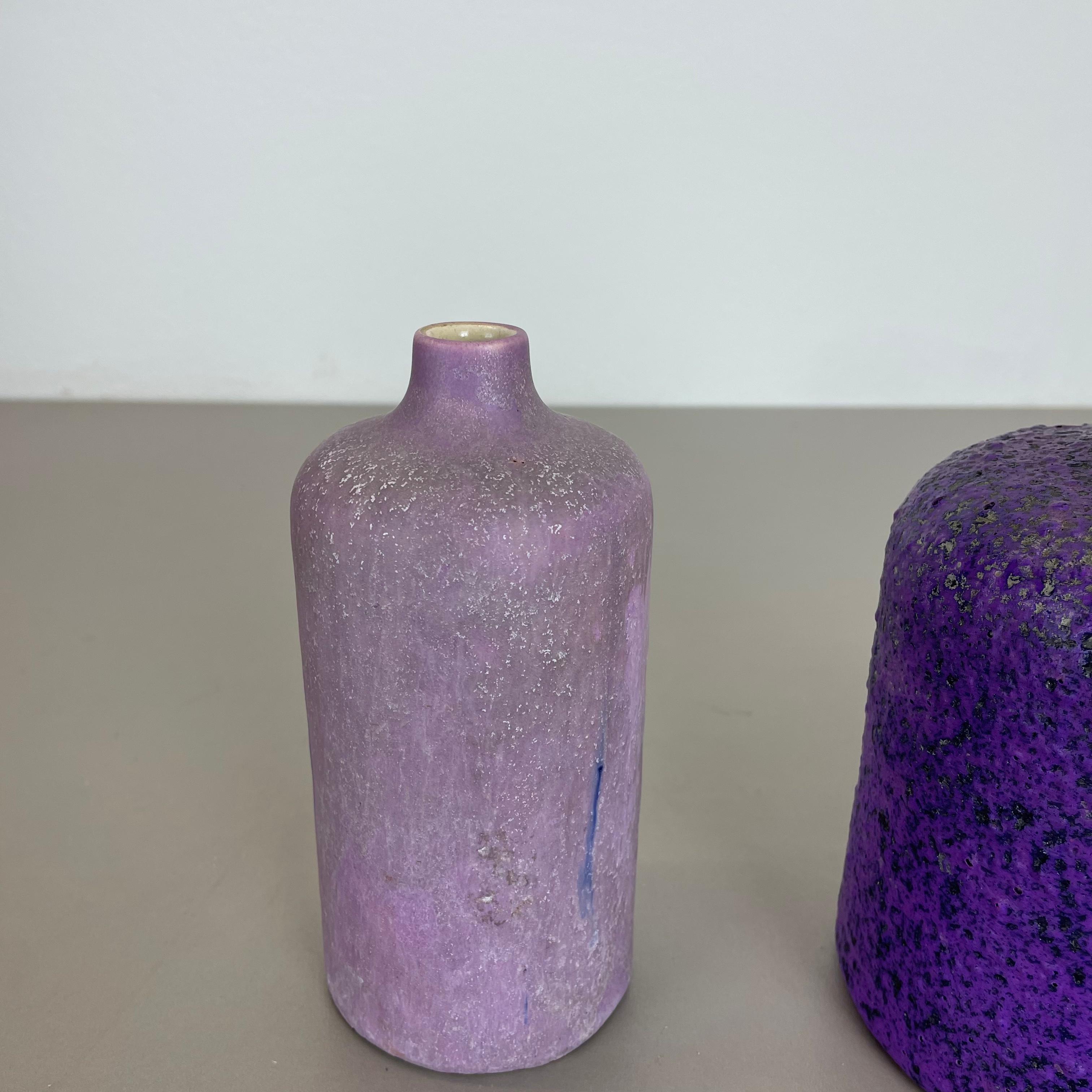 20th Century Set of 2 Purple Pink Ceramic Pottery Vase Objects Otto Keramik, Germany, 1970 For Sale
