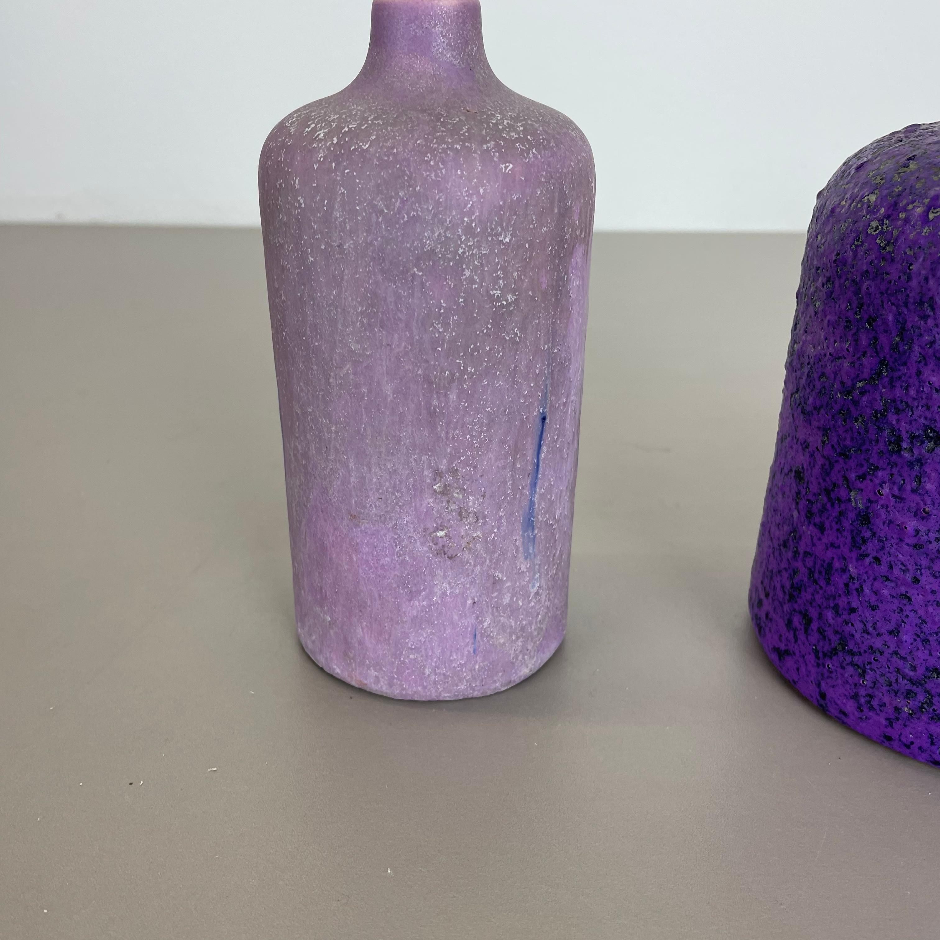 Set of 2 Purple Pink Ceramic Pottery Vase Objects Otto Keramik, Germany, 1970 For Sale 1