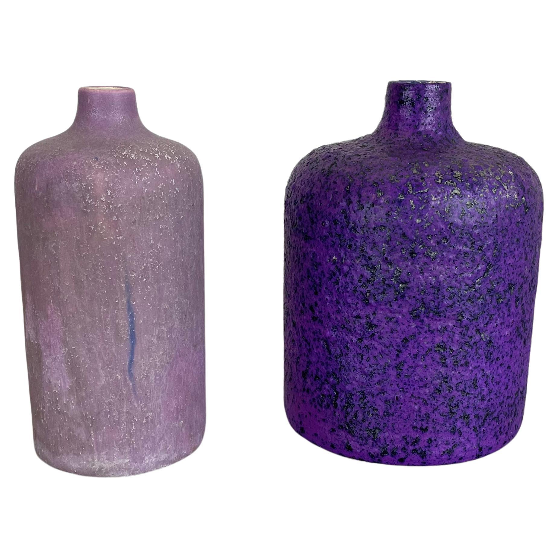 Set of 2 Purple Pink Ceramic Pottery Vase Objects Otto Keramik, Germany, 1970 For Sale