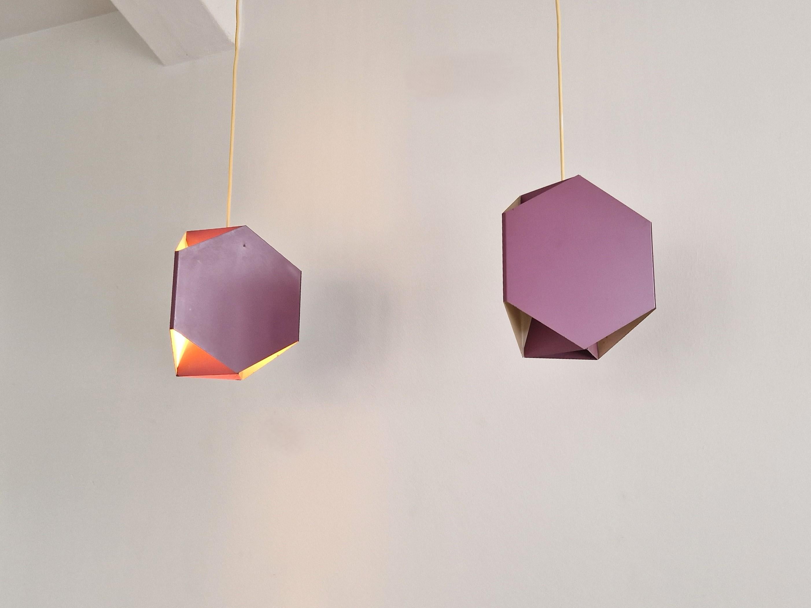 Set di 2 lampade a sospensione Seks-Tre viola di Ole Panton per Lyfa, Danimarca anni '60 in vendita 6