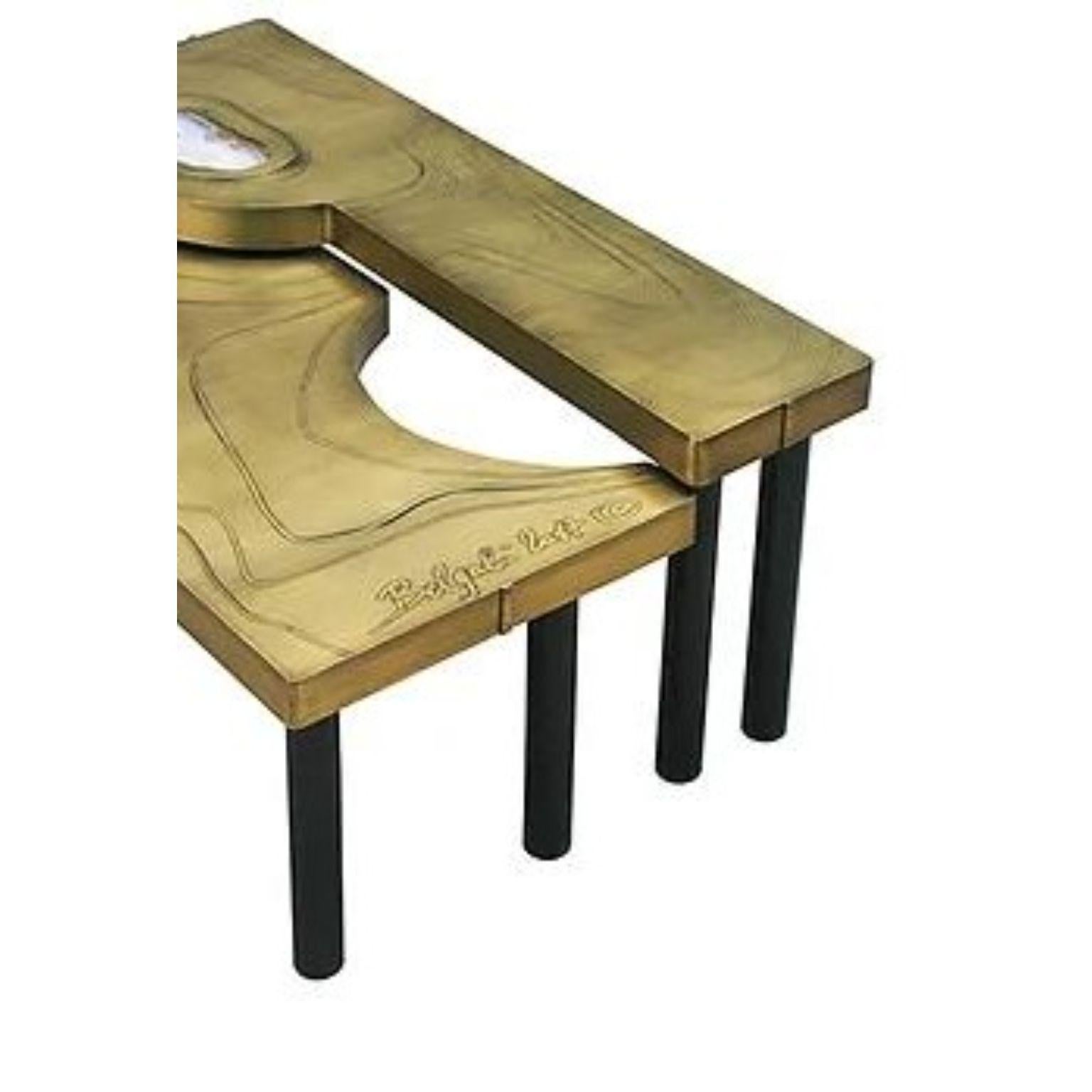 Other Set Of 2 Puzzle Brass Coffee Tables by Brutalist Be For Sale