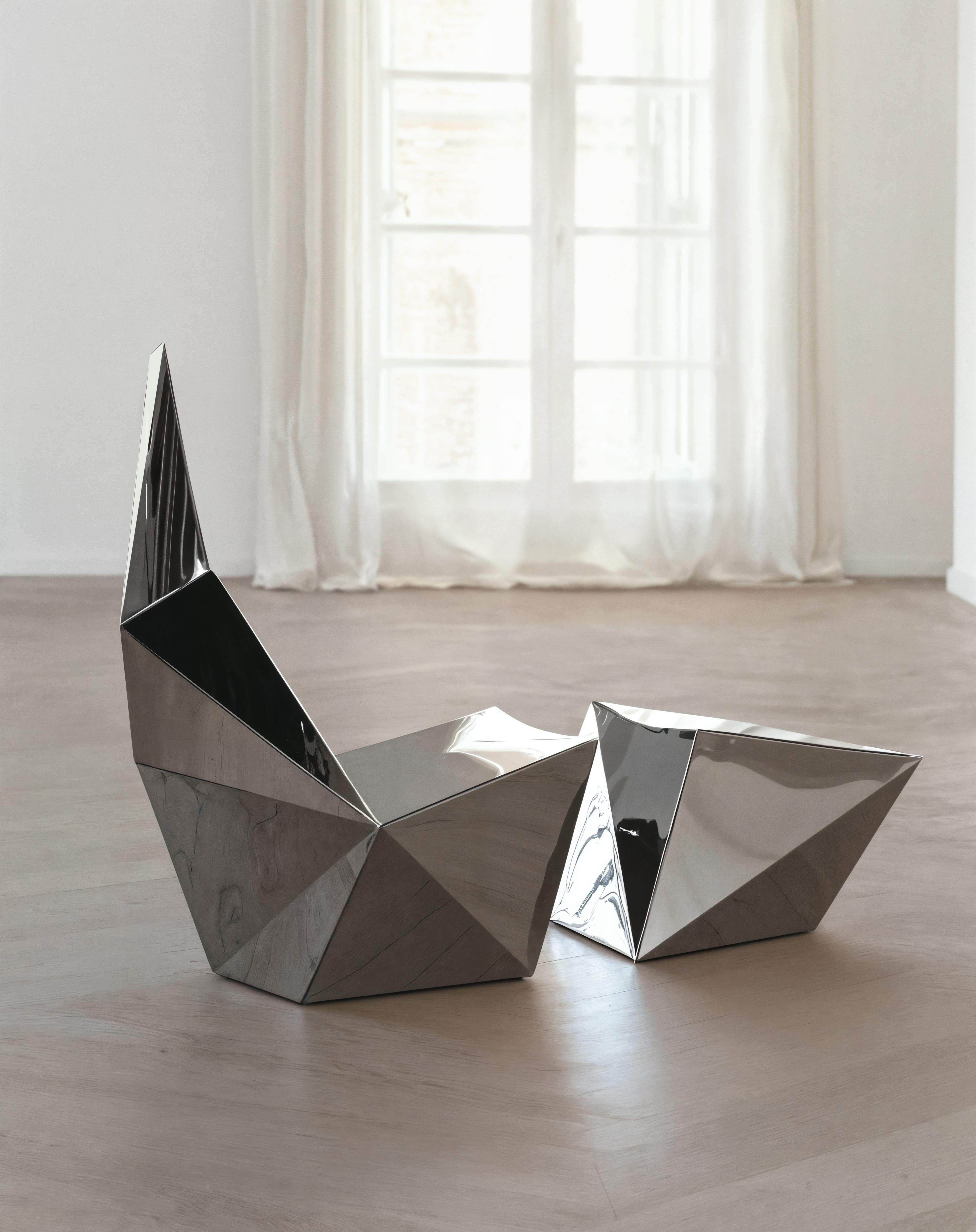 Satz von 2 QTZ-Loungesesseln und Ottomane von Alexander Lotersztain (Metall) im Angebot