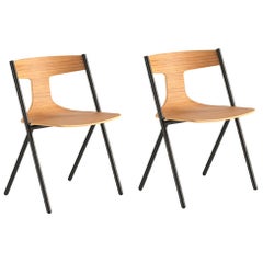 Viccarbe Set of 2 Quadra  Chair, Matt Oak, Stackable by Mario Ferrarini
