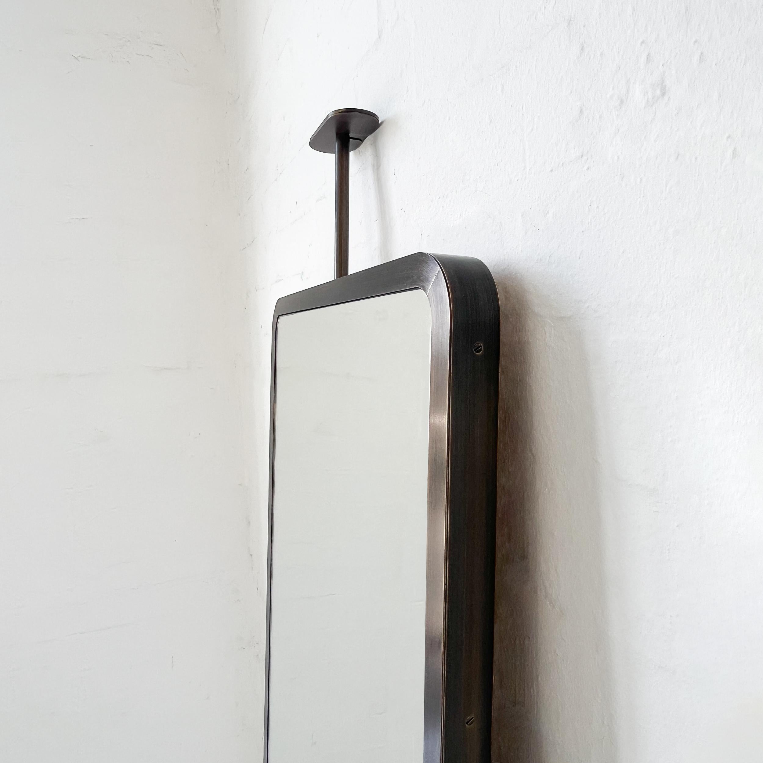British Set of 2 Quadris Ceiling Suspended Long Rectangular Mirrors, Bronze Patina Frame For Sale