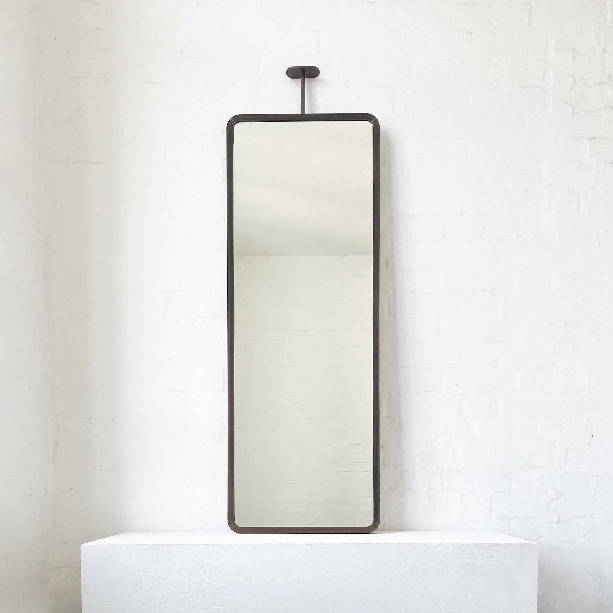 Patinated Set of 2 Quadris Ceiling Suspended Long Rectangular Mirrors, Bronze Patina Frame For Sale