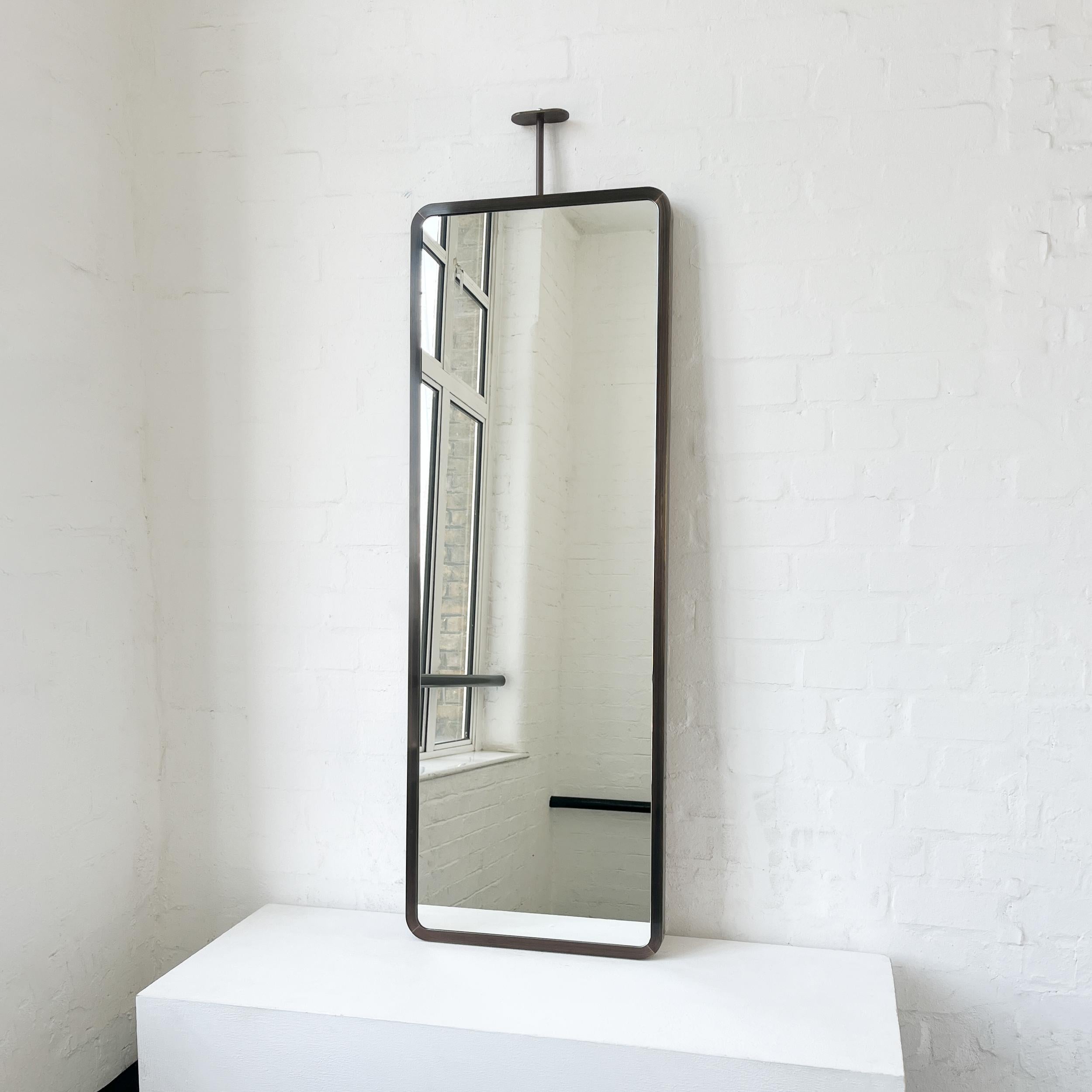 Set of 2 Quadris Ceiling Suspended Long Rectangular Mirrors, Bronze Patina Frame In New Condition For Sale In London, GB