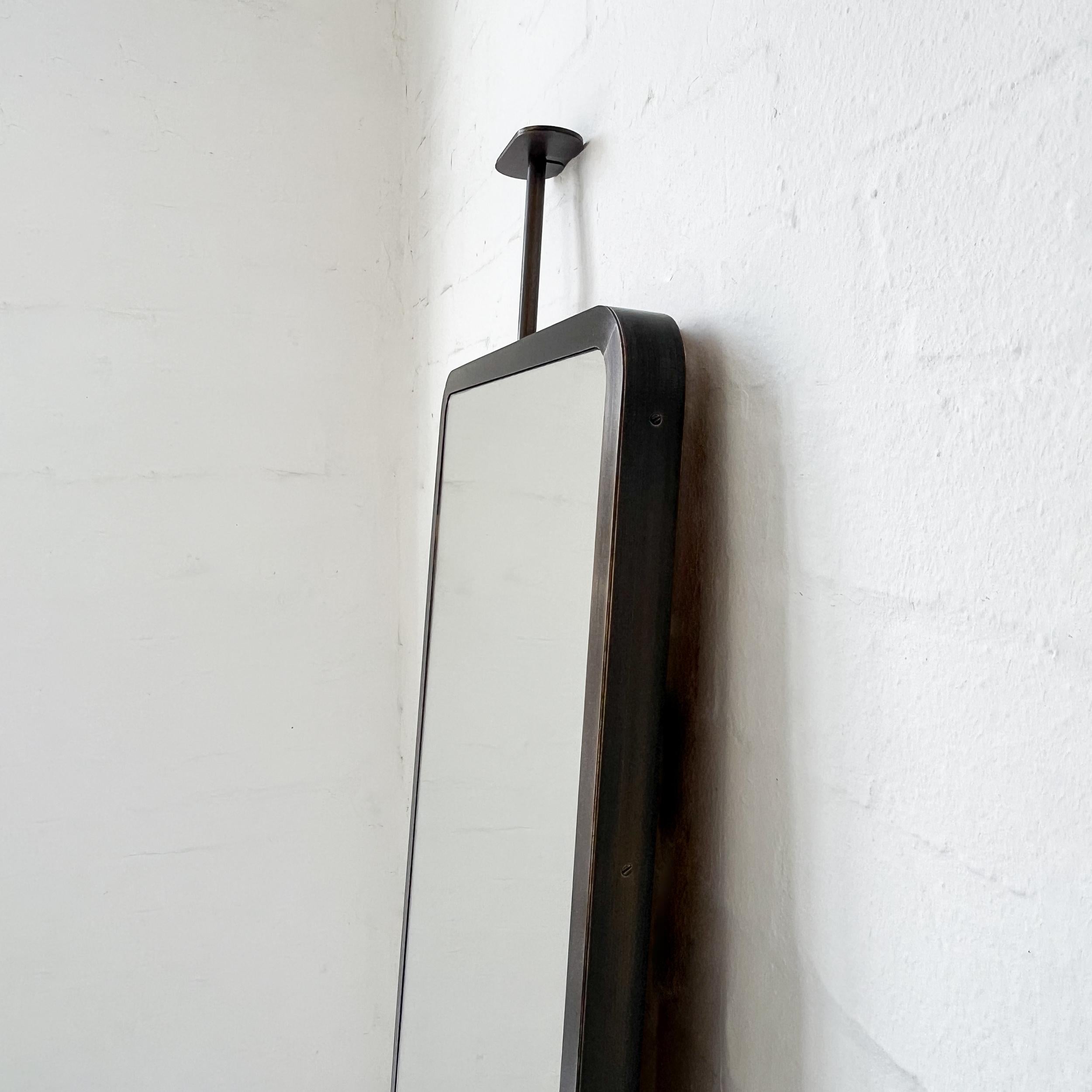 Brass Set of 2 Quadris Ceiling Suspended Long Rectangular Mirrors, Bronze Patina Frame For Sale
