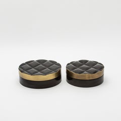 Set of 2 Quilted Boxes in Black Shell with Bronze Patina Brass by Kifu Paris
