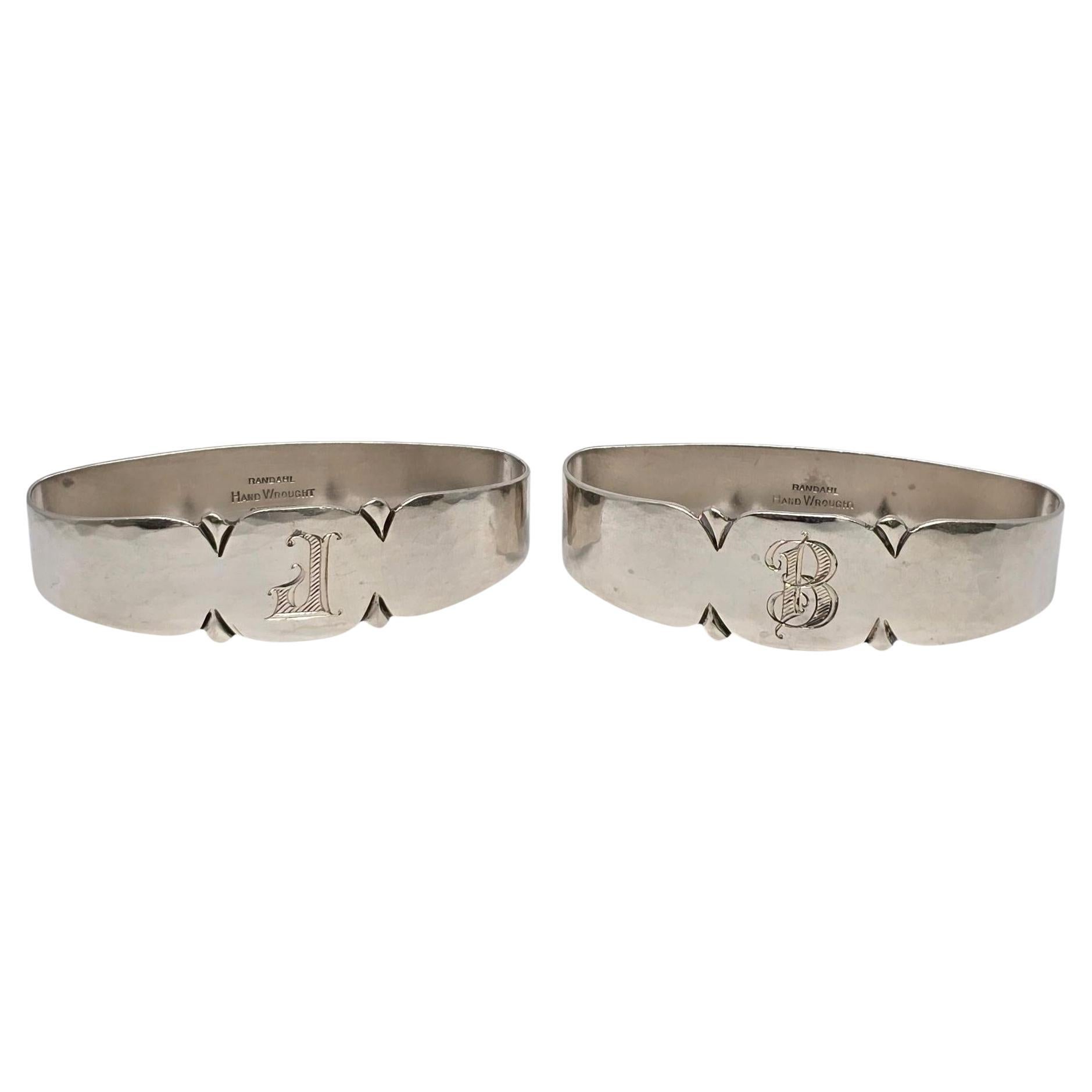 Set di 2 portatovaglioli in argento sterling Randahl con diversi monogrammi #21022