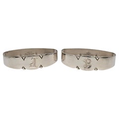 Set of 2 Randahl Sterling Silver Napkin Holders with Different Monograms #21022