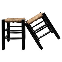 Lot de 2 rares tabourets Charlotte Perriand n°17 Bauche vernis noir