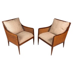 Set of 2 Rare Caned Chairs in Walnut, Kipp Stewart, Directional, USA, c. 1950s