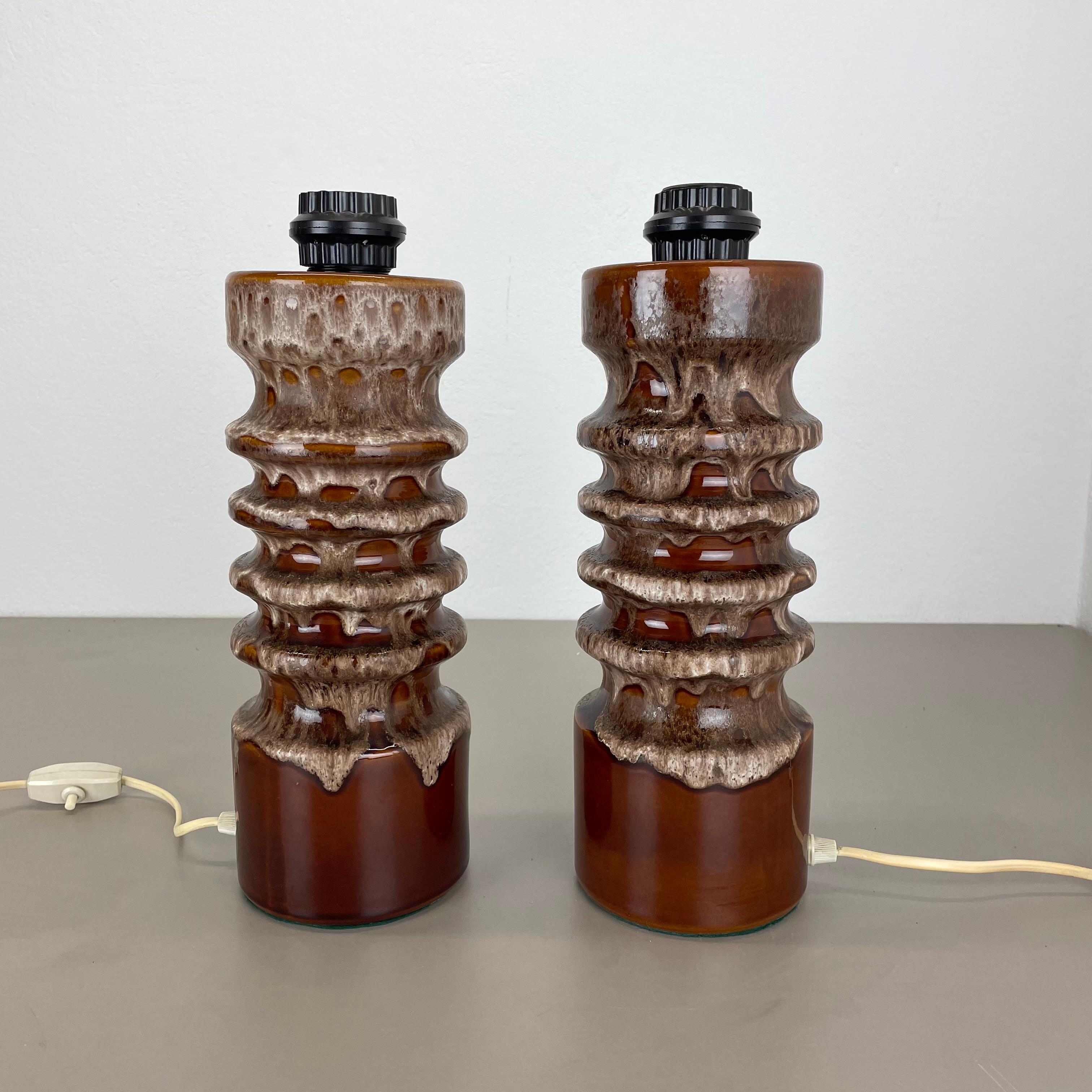 Mid-Century Modern set of 2 Rare Fat Lava Ceramic WGP Table Light Hustadt Leuchten , Germany, 1970s For Sale