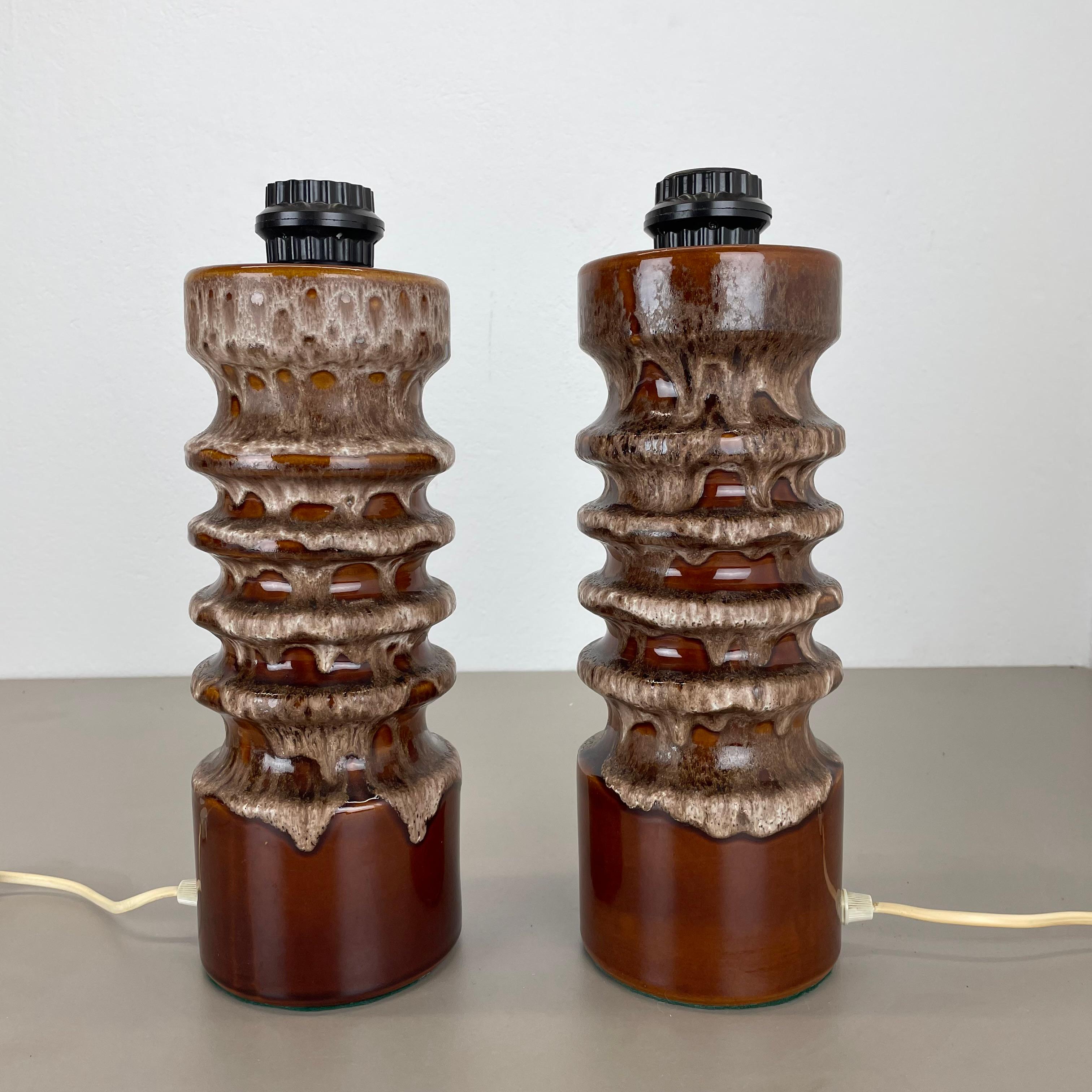 20th Century set of 2 Rare Fat Lava Ceramic WGP Table Light Hustadt Leuchten , Germany, 1970s For Sale