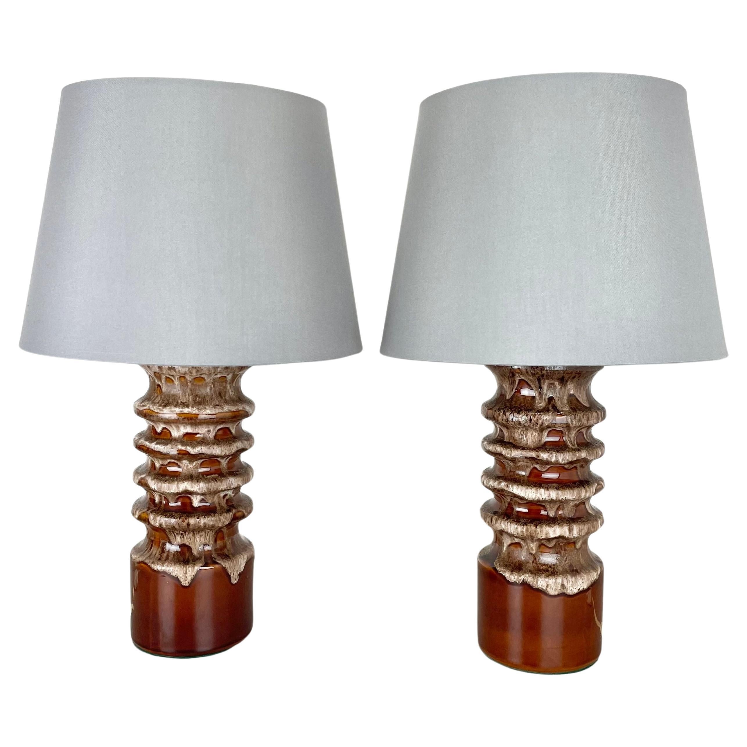 set of 2 Rare Fat Lava Ceramic WGP Table Light Hustadt Leuchten , Germany, 1970s For Sale