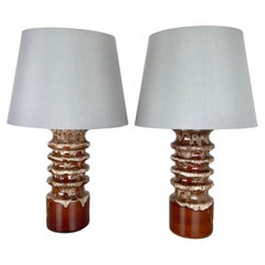 Ensemble rare de 2 lampes de table WGP en céramique lave grasse Hustadt Leuchten, Allemagne, 1970