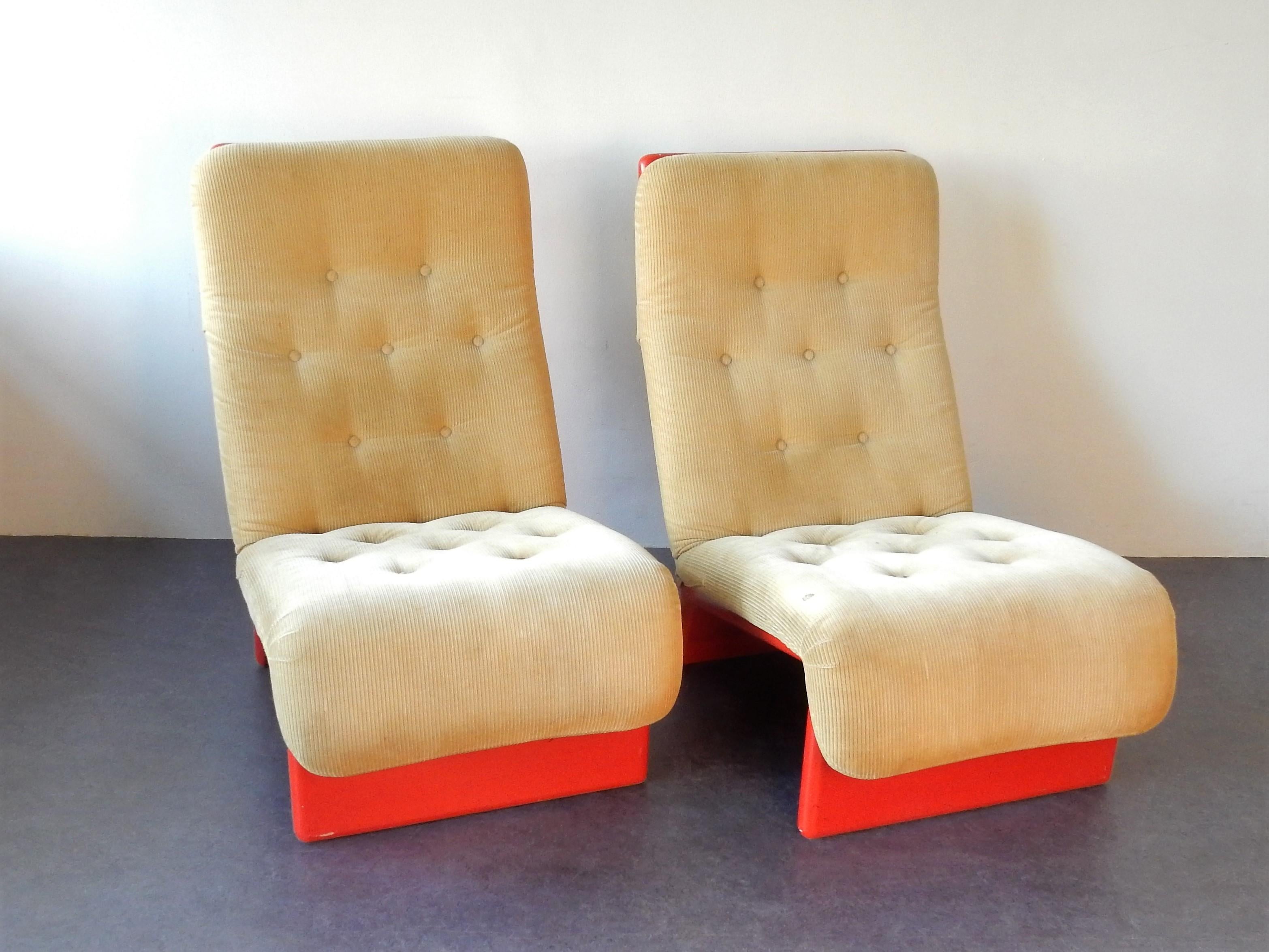 Fabric Set of 2 Rare Lounge Chairs for Cado, Denmark, 1960s