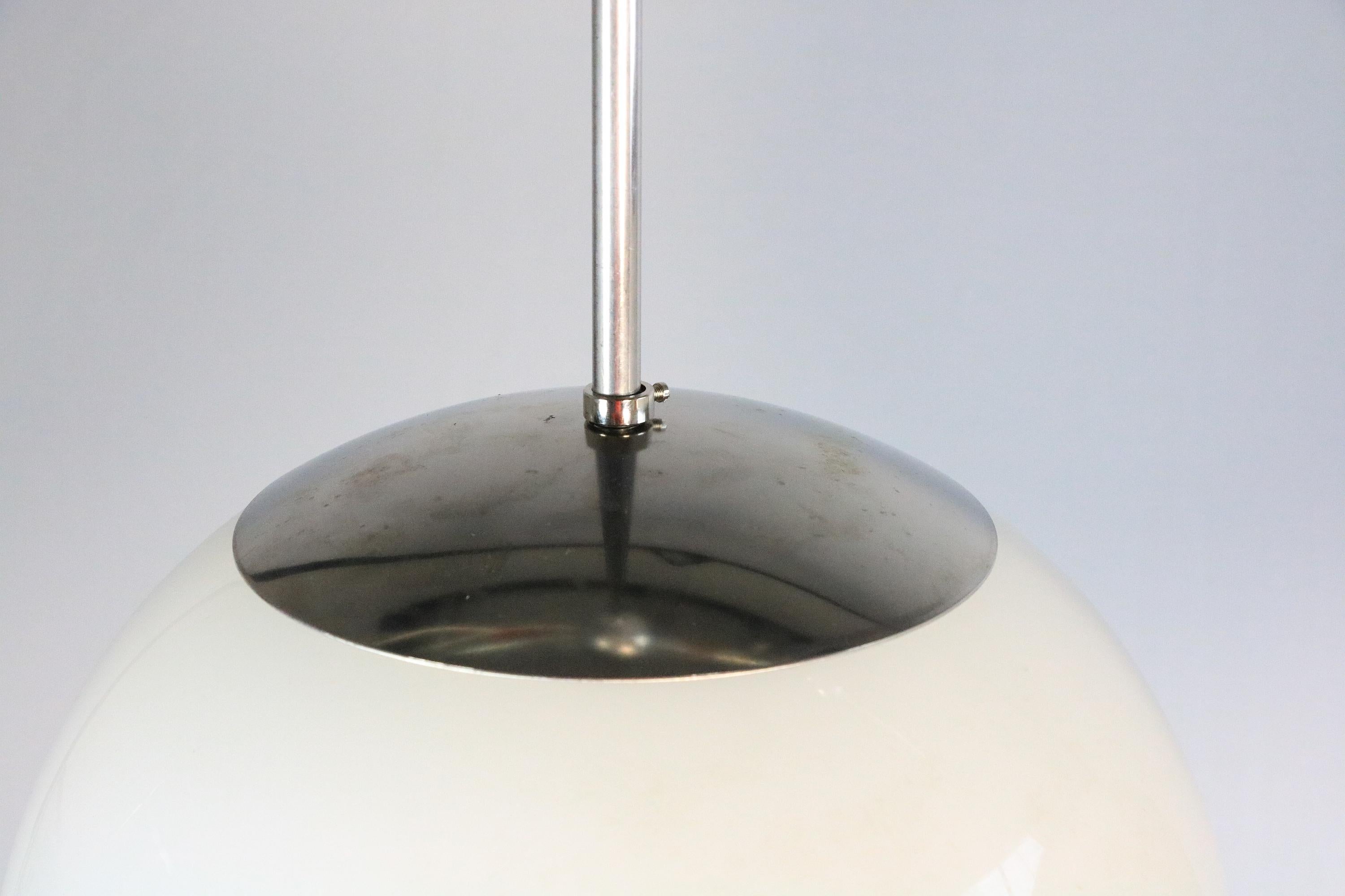 Set of 2 Rare Original 1940s Ball Lamps, Opaline Glass, Bauhaus For Sale 3
