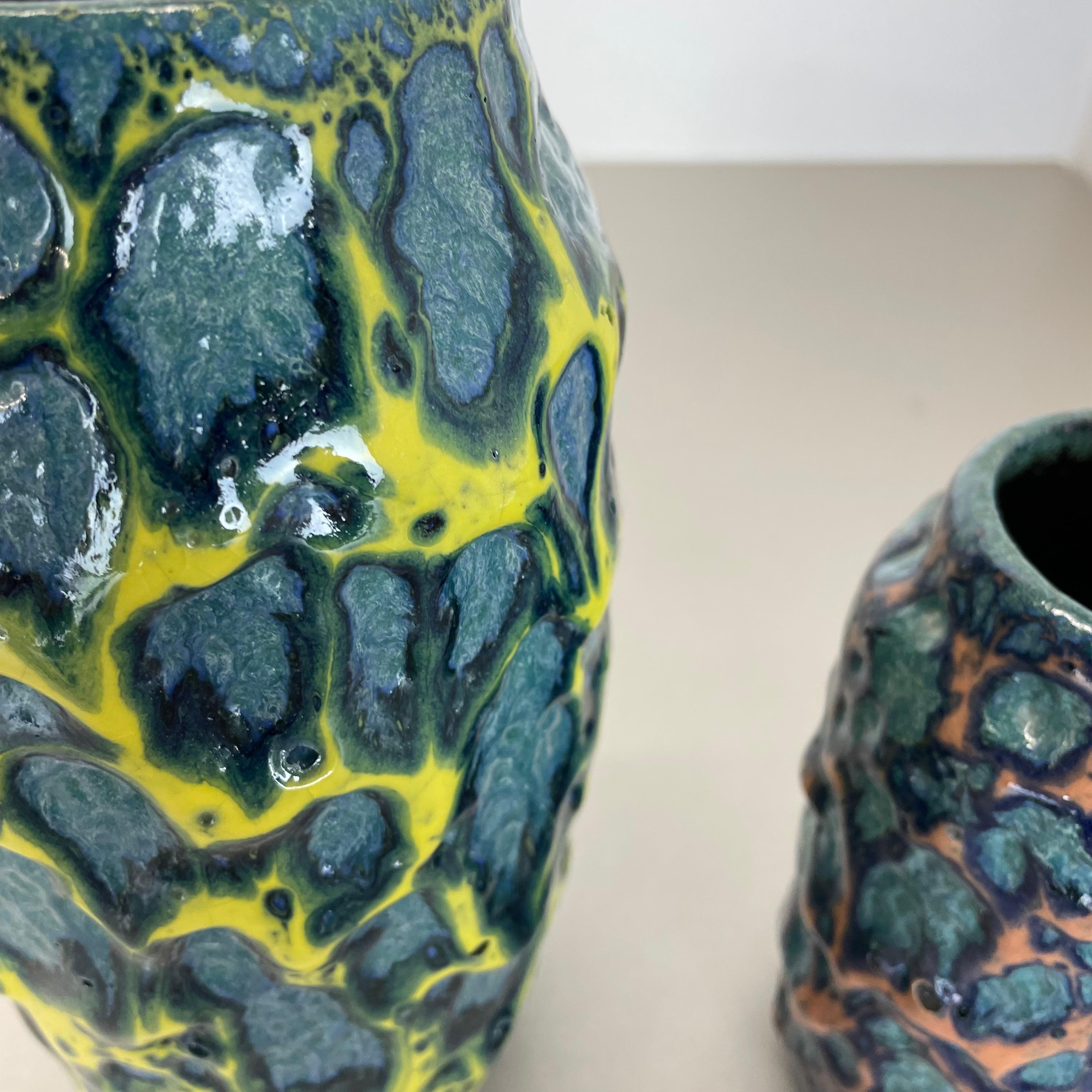 set of 2 Rare Super Color Crusty Fat Lava Vases by Scheurich, Germany WGP, 1970s For Sale 4