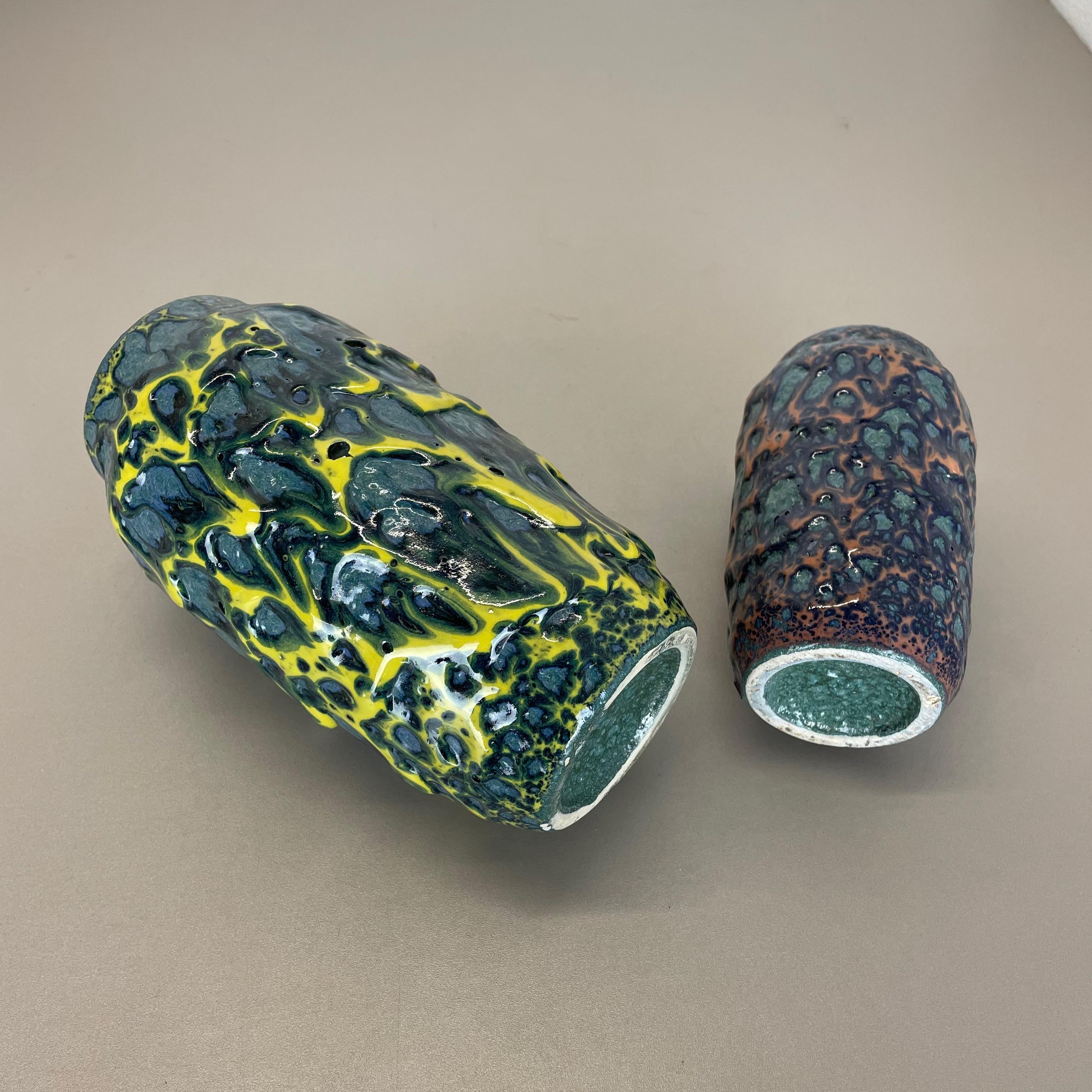 set of 2 Rare Super Color Crusty Fat Lava Vases by Scheurich, Germany WGP, 1970s For Sale 9