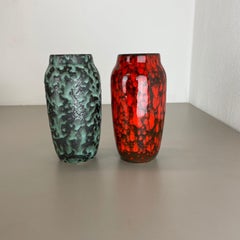 Set of 2 Rare Super Color Crusty Fat Lava Vases by Scheurich, Germany WGP, 1970s