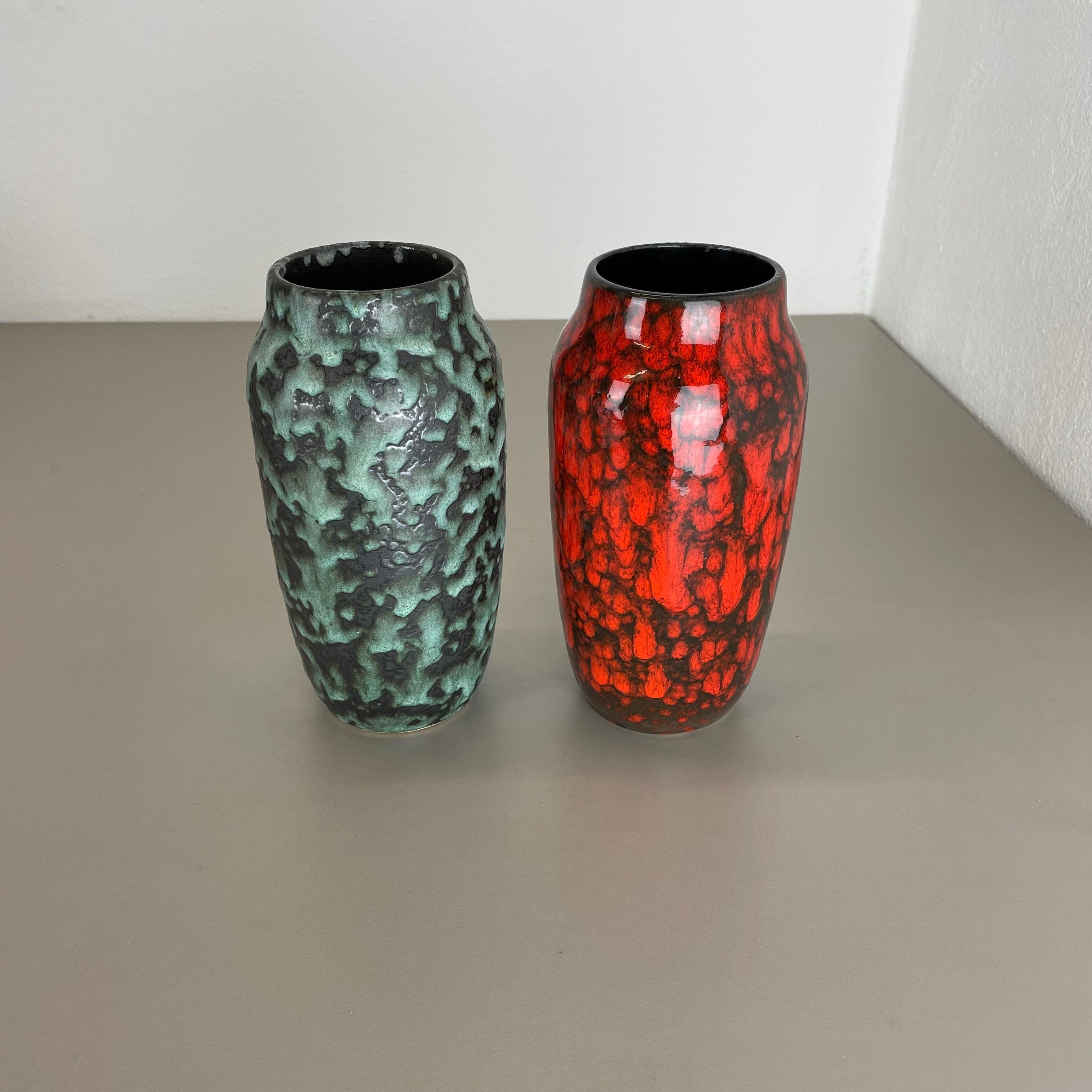 Mid-Century Modern Set of 2 Rare Super Color Crusty Fat Lava Vases by Scheurich, Germany WGP, 1970s For Sale