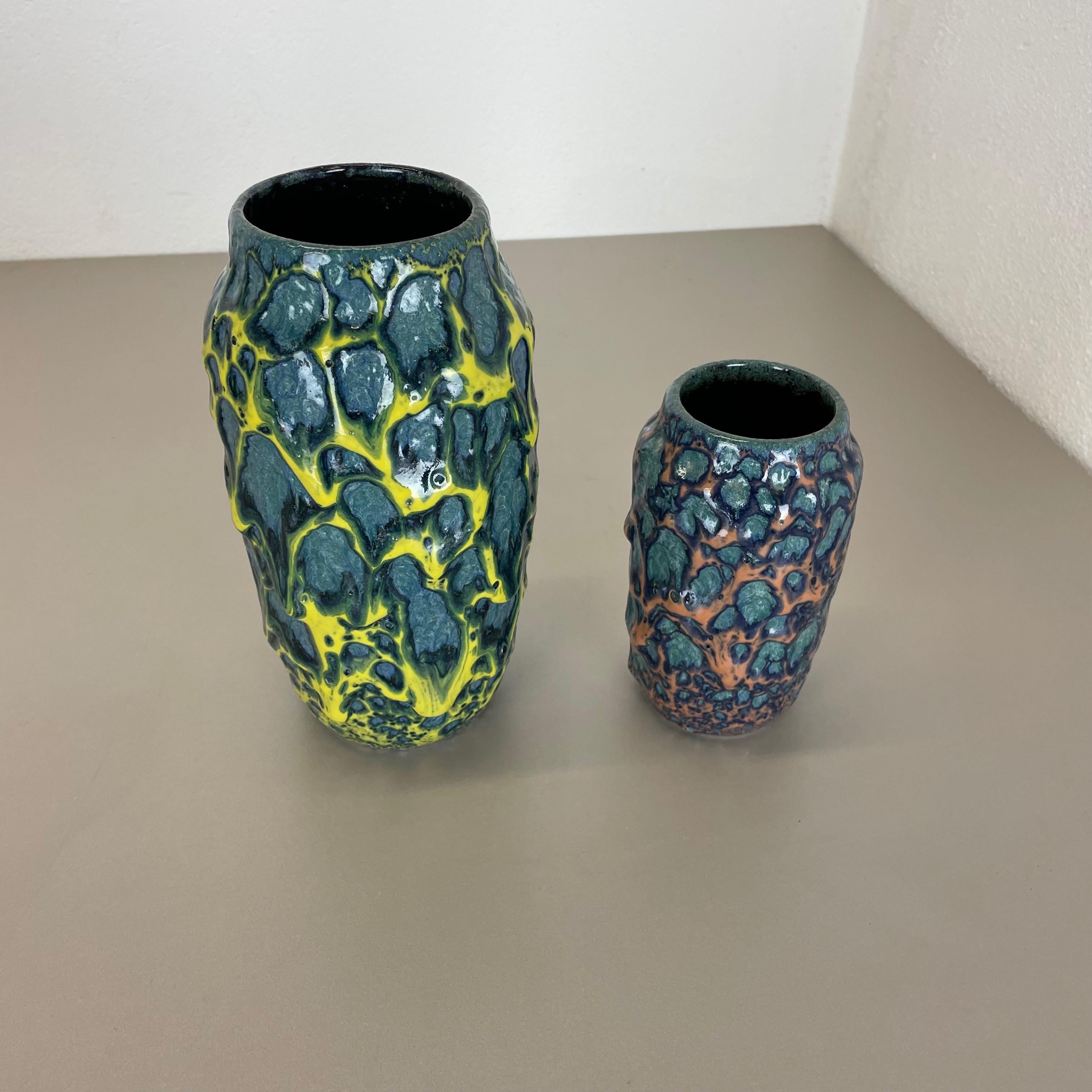 Mid-Century Modern set of 2 Rare Super Color Crusty Fat Lava Vases by Scheurich, Germany WGP, 1970s For Sale