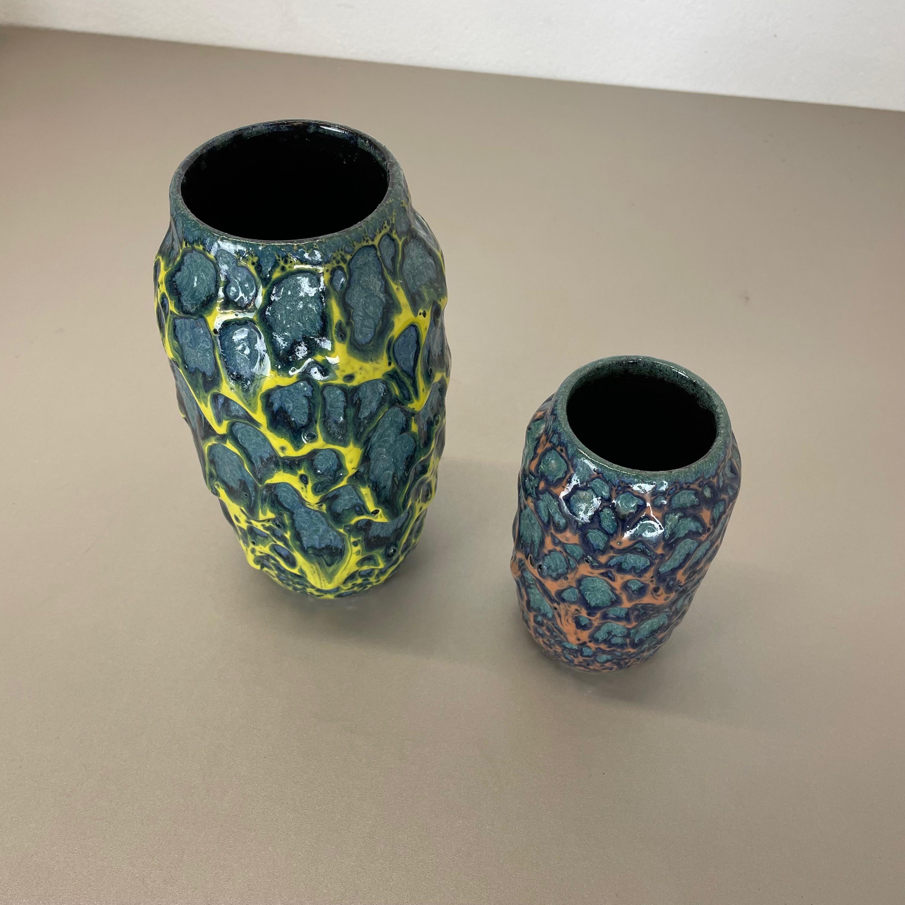 set of 2 Rare Super Color Crusty Fat Lava Vases by Scheurich, Germany WGP, 1970s In Good Condition For Sale In Kirchlengern, DE