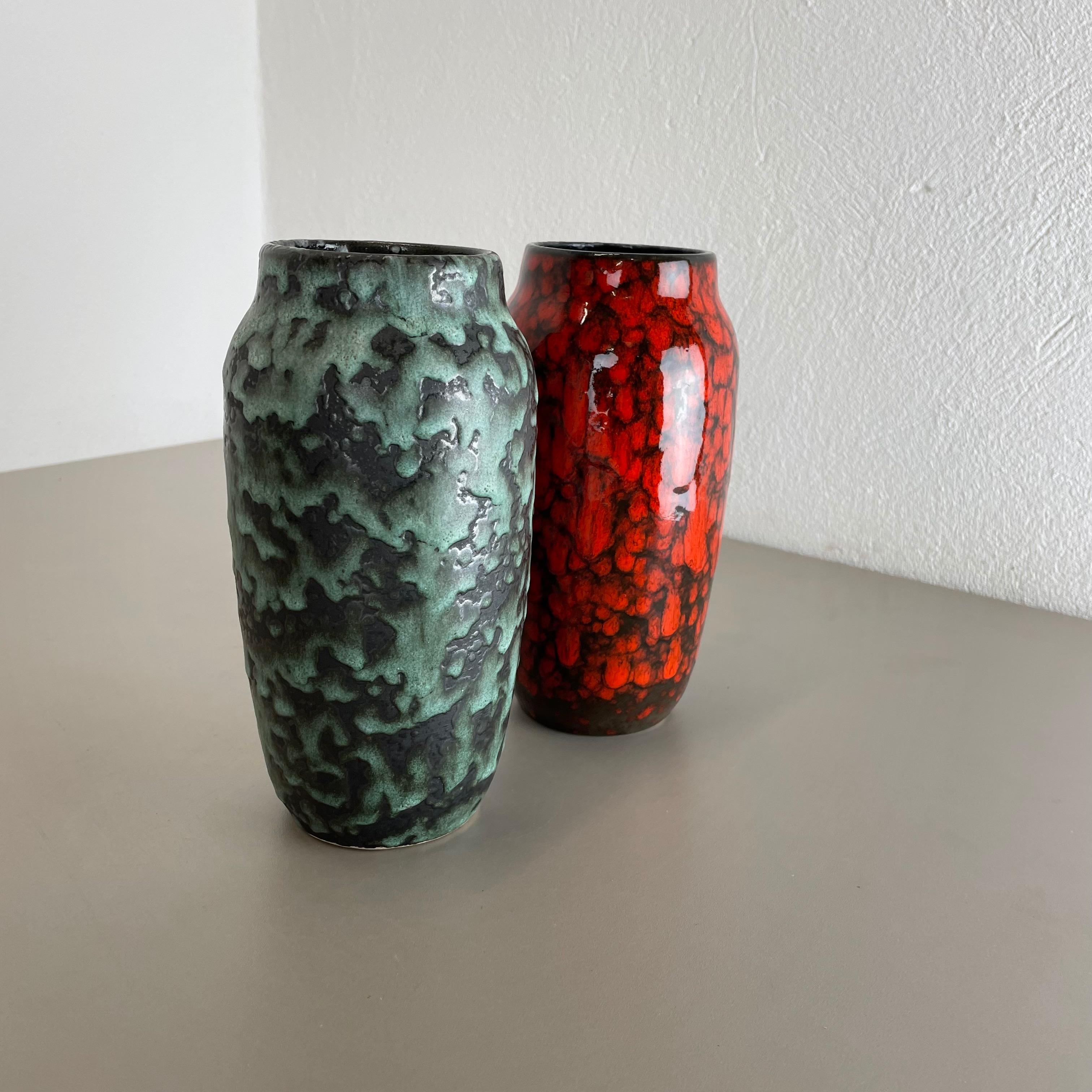 20th Century Set of 2 Rare Super Color Crusty Fat Lava Vases by Scheurich, Germany WGP, 1970s For Sale