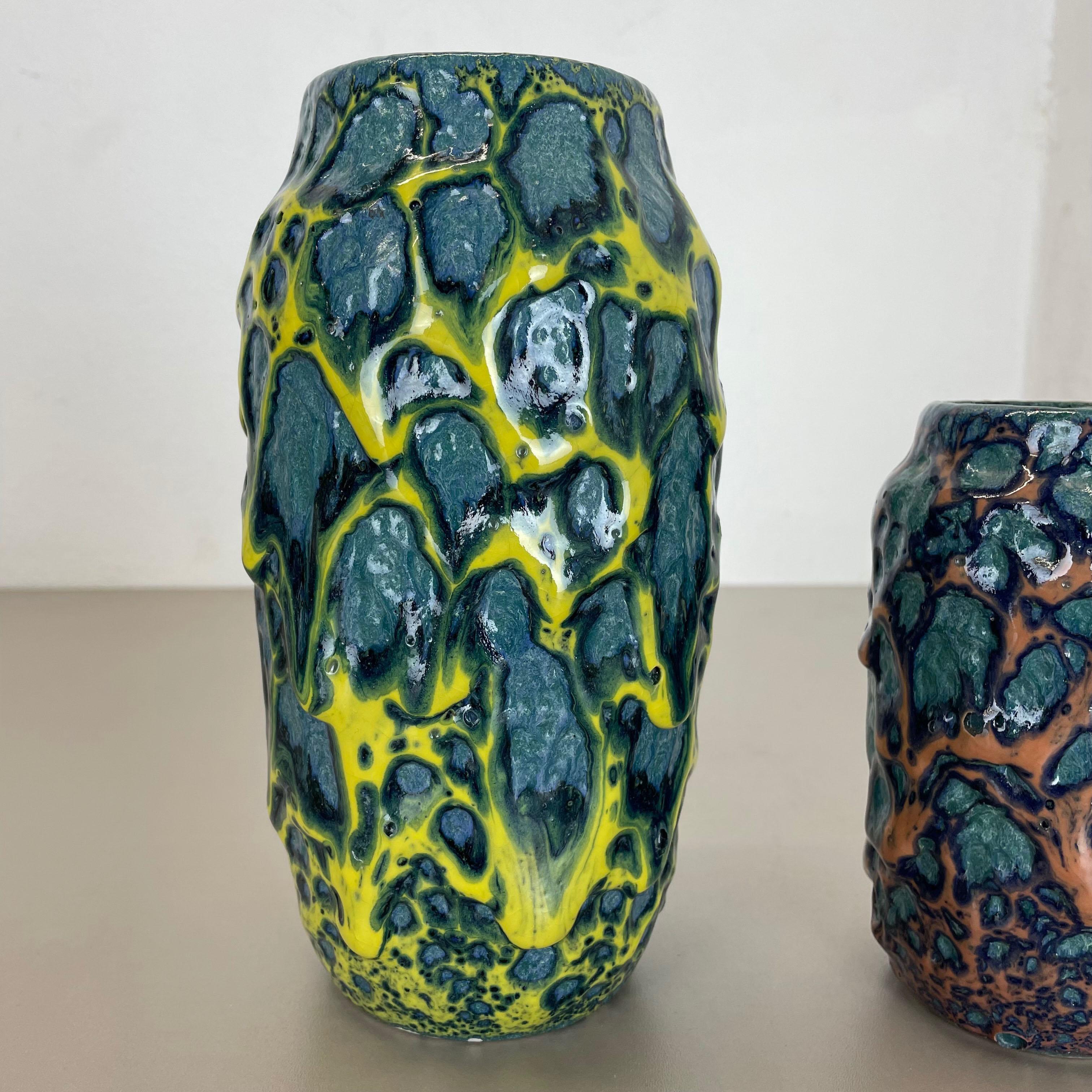 20th Century set of 2 Rare Super Color Crusty Fat Lava Vases by Scheurich, Germany WGP, 1970s For Sale