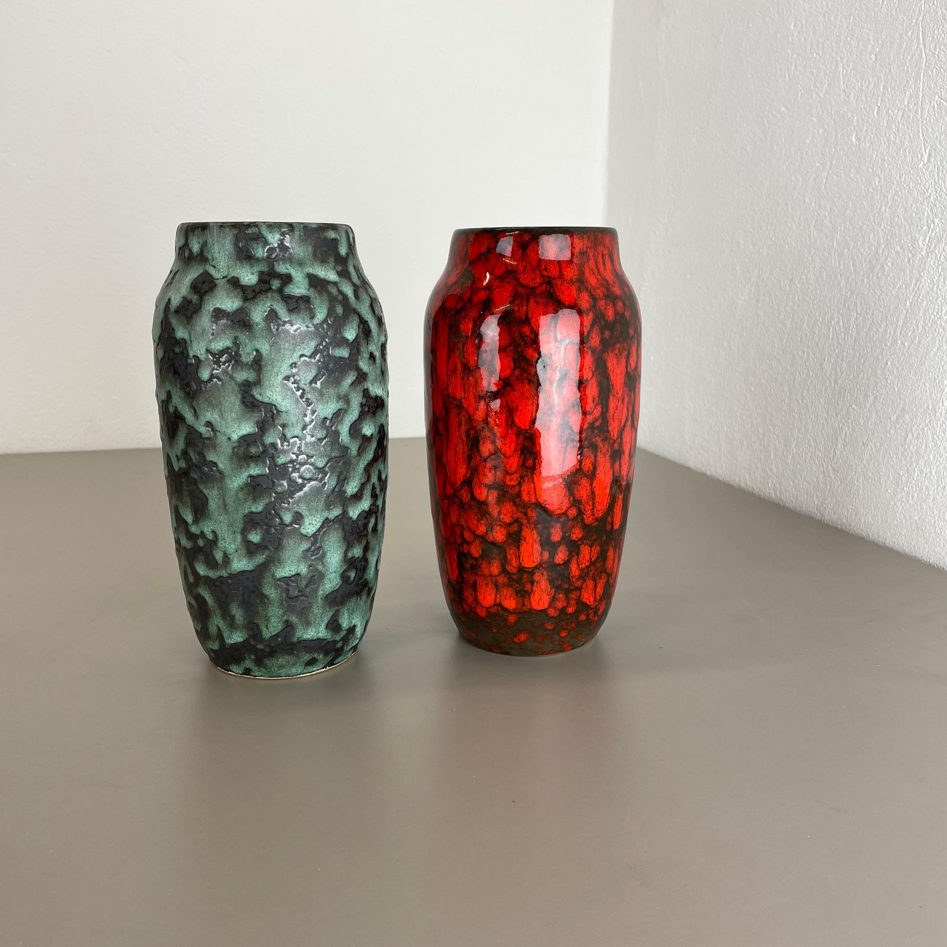 Ceramic Set of 2 Rare Super Color Crusty Fat Lava Vases by Scheurich, Germany WGP, 1970s For Sale