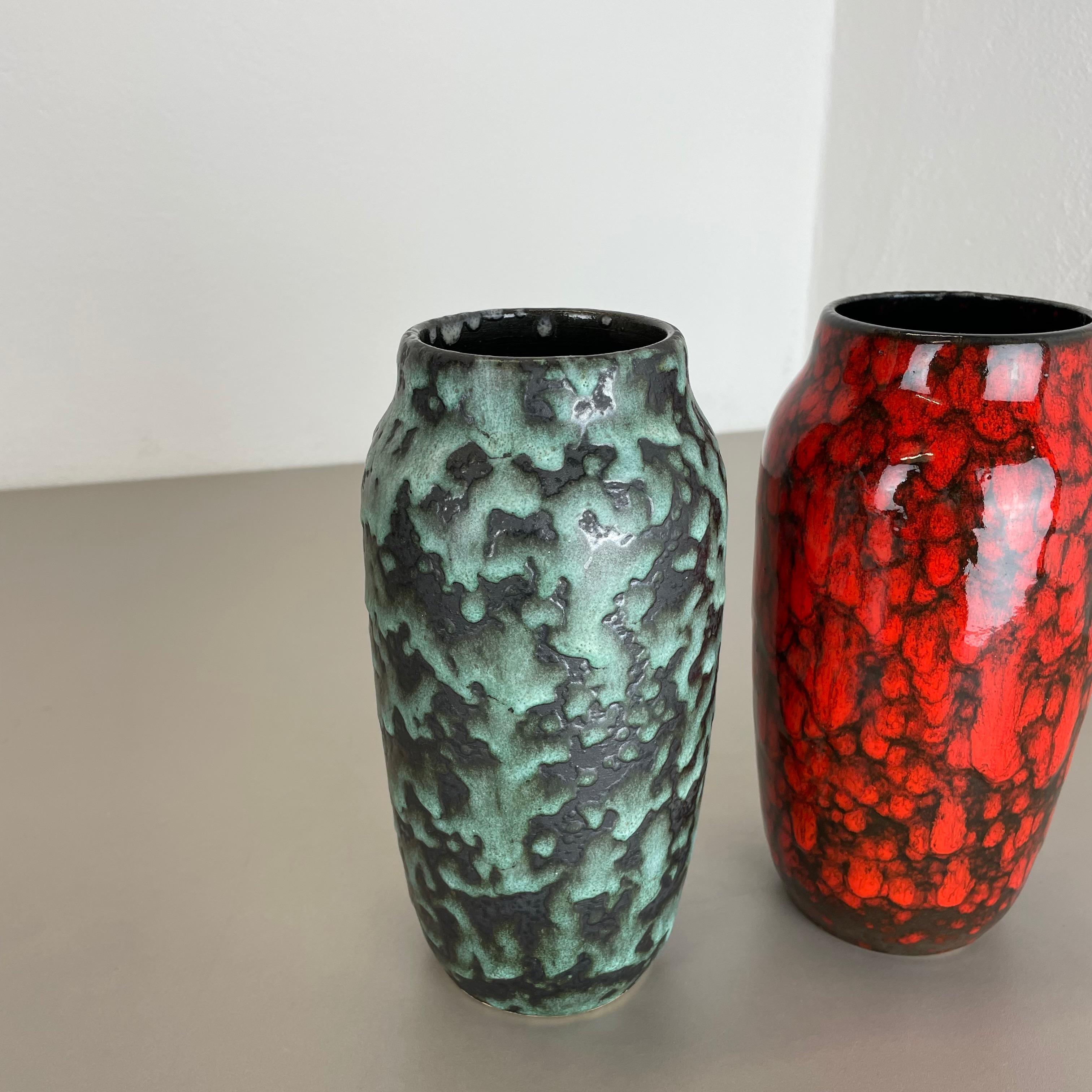 Set of 2 Rare Super Color Crusty Fat Lava Vases by Scheurich, Germany WGP, 1970s For Sale 1