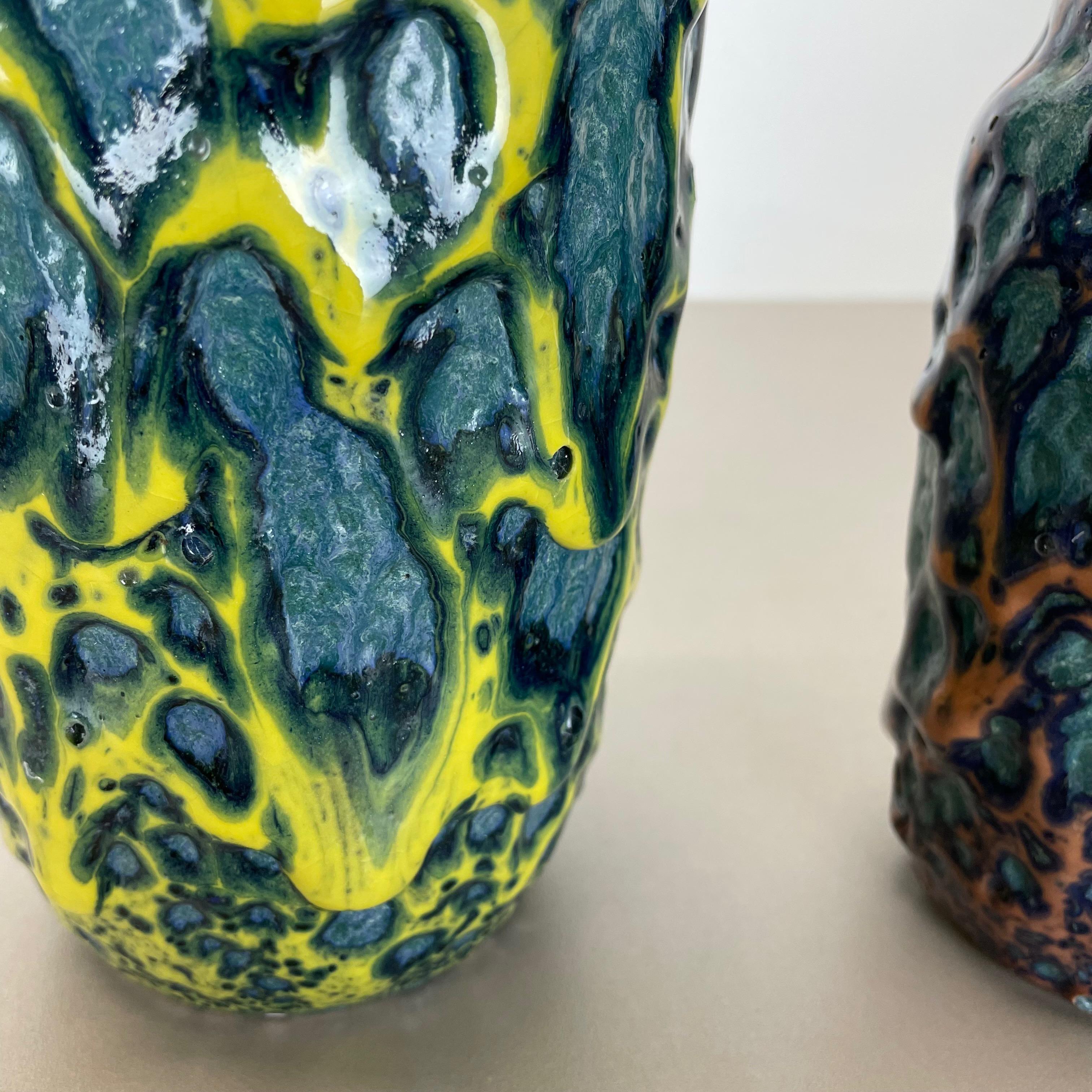 set of 2 Rare Super Color Crusty Fat Lava Vases by Scheurich, Germany WGP, 1970s For Sale 1