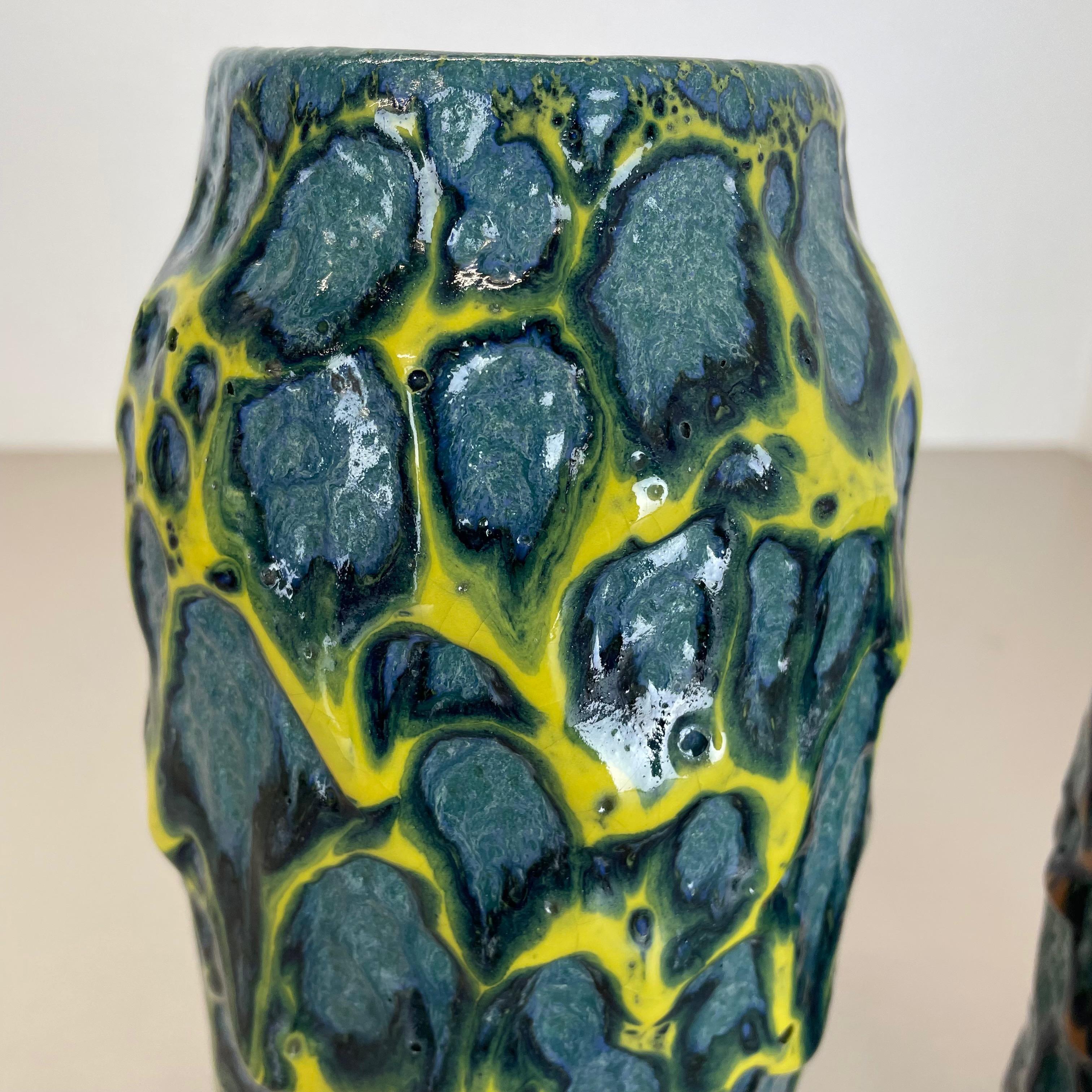set of 2 Rare Super Color Crusty Fat Lava Vases by Scheurich, Germany WGP, 1970s For Sale 2