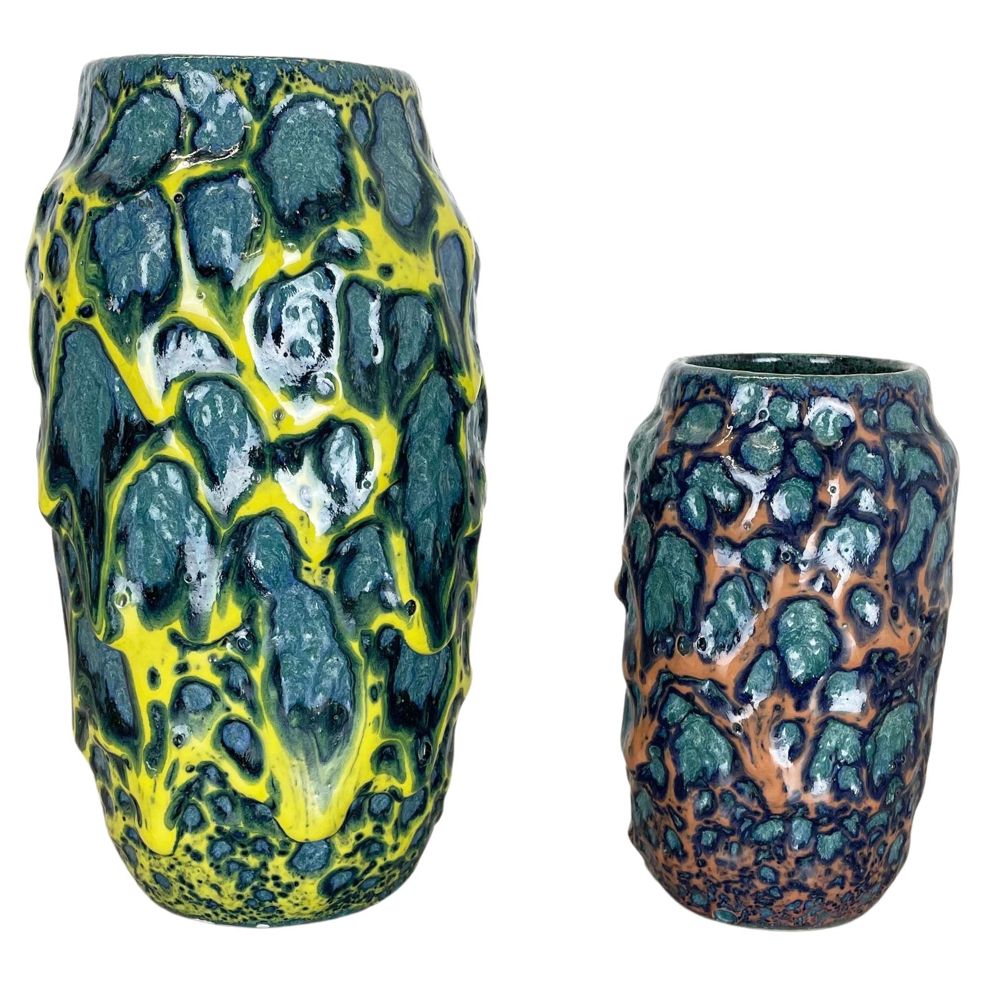 set of 2 Rare Super Color Crusty Fat Lava Vases by Scheurich, Germany WGP, 1970s For Sale