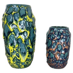 Ensemble rare de 2 vases en lave grasse très colorée de Scheurich, Allemagne WGP, 1970