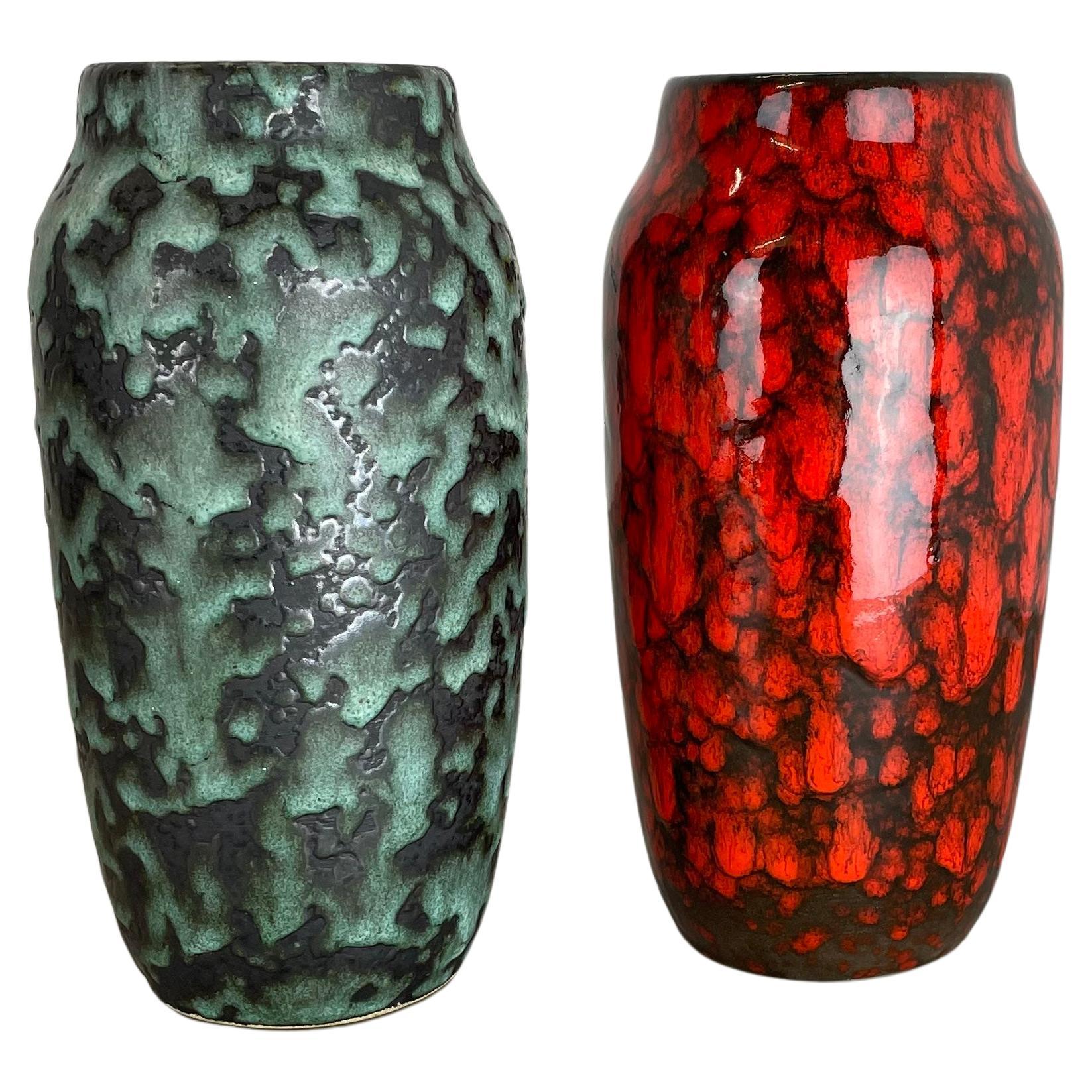Set of 2 Rare Super Color Crusty Fat Lava Vases by Scheurich, Germany WGP, 1970s For Sale