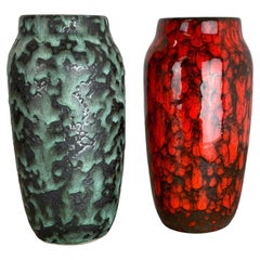 Set von 2 seltenen farbigen zerbrechlichen Fat Lava-Vasen von Scheurich, Deutschland WGP, 1970er Jahre