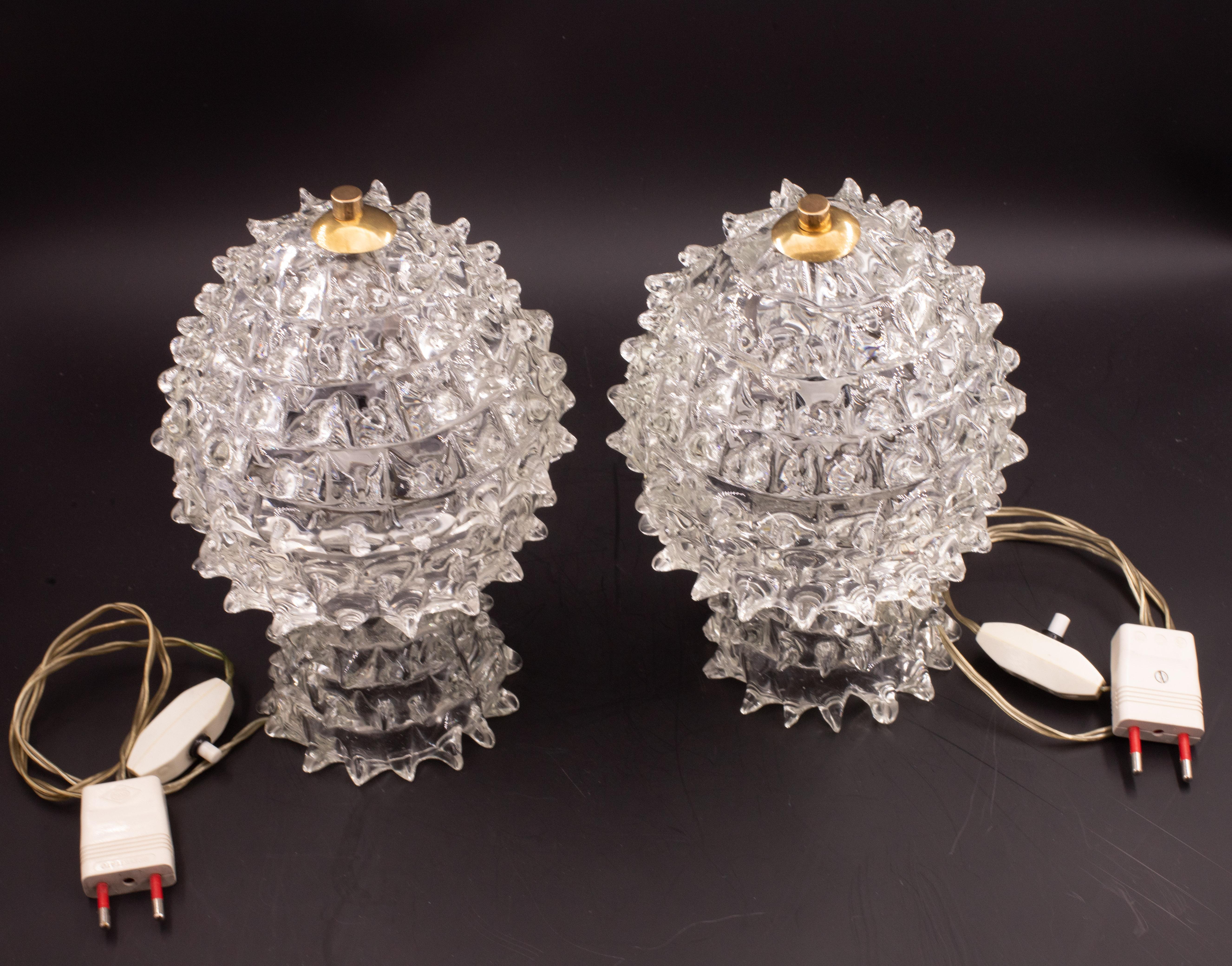 Milieu du XXe siècle Ensemble de 2 rares lampes de table dans un vase en verre de Murano pour Barovier&Toso, 1940 en vente