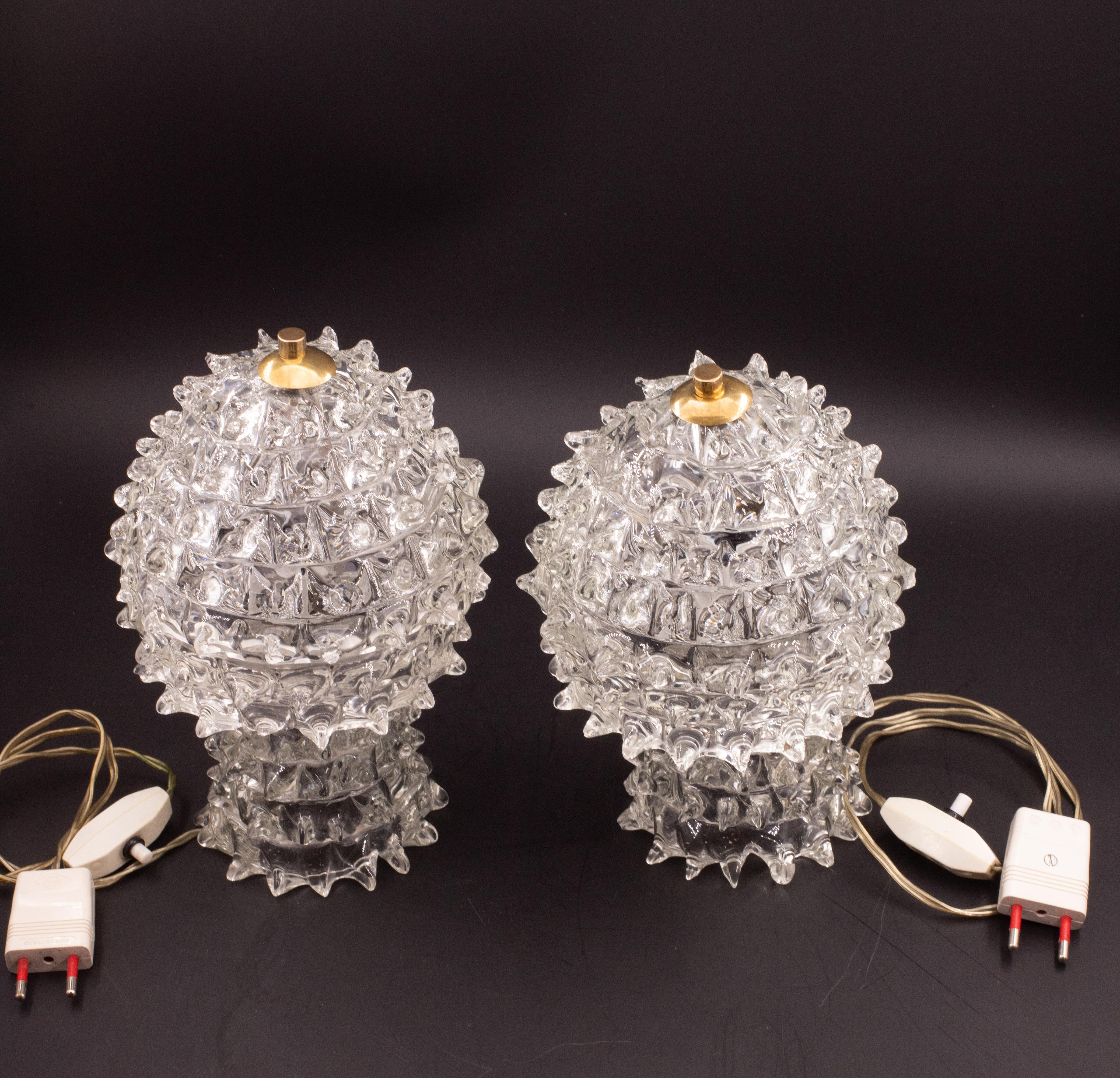 Ensemble de 2 rares lampes de table dans un vase en verre de Murano pour Barovier&Toso, 1940 en vente 1