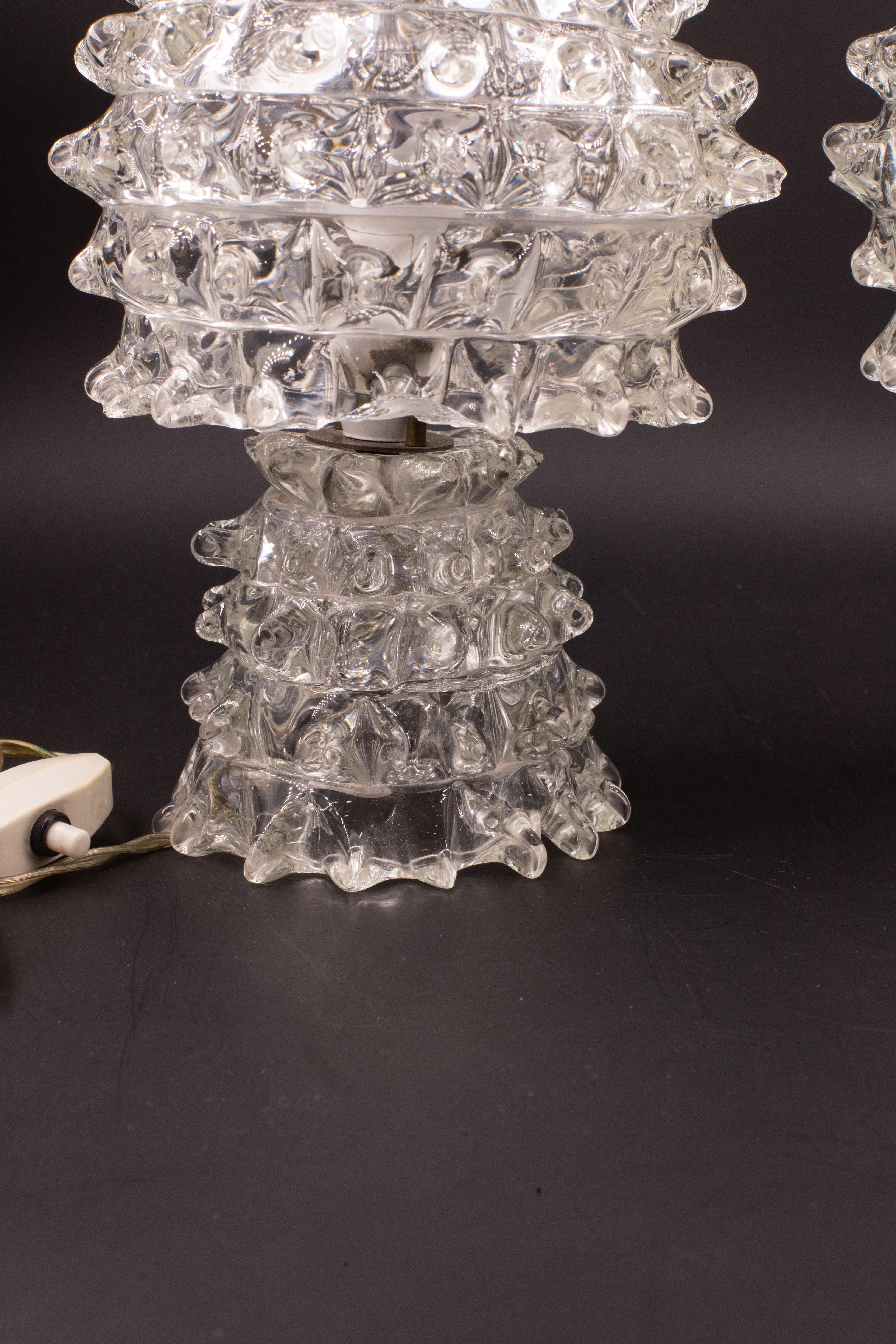 Ensemble de 2 rares lampes de table dans un vase en verre de Murano pour Barovier&Toso, 1940 en vente 2