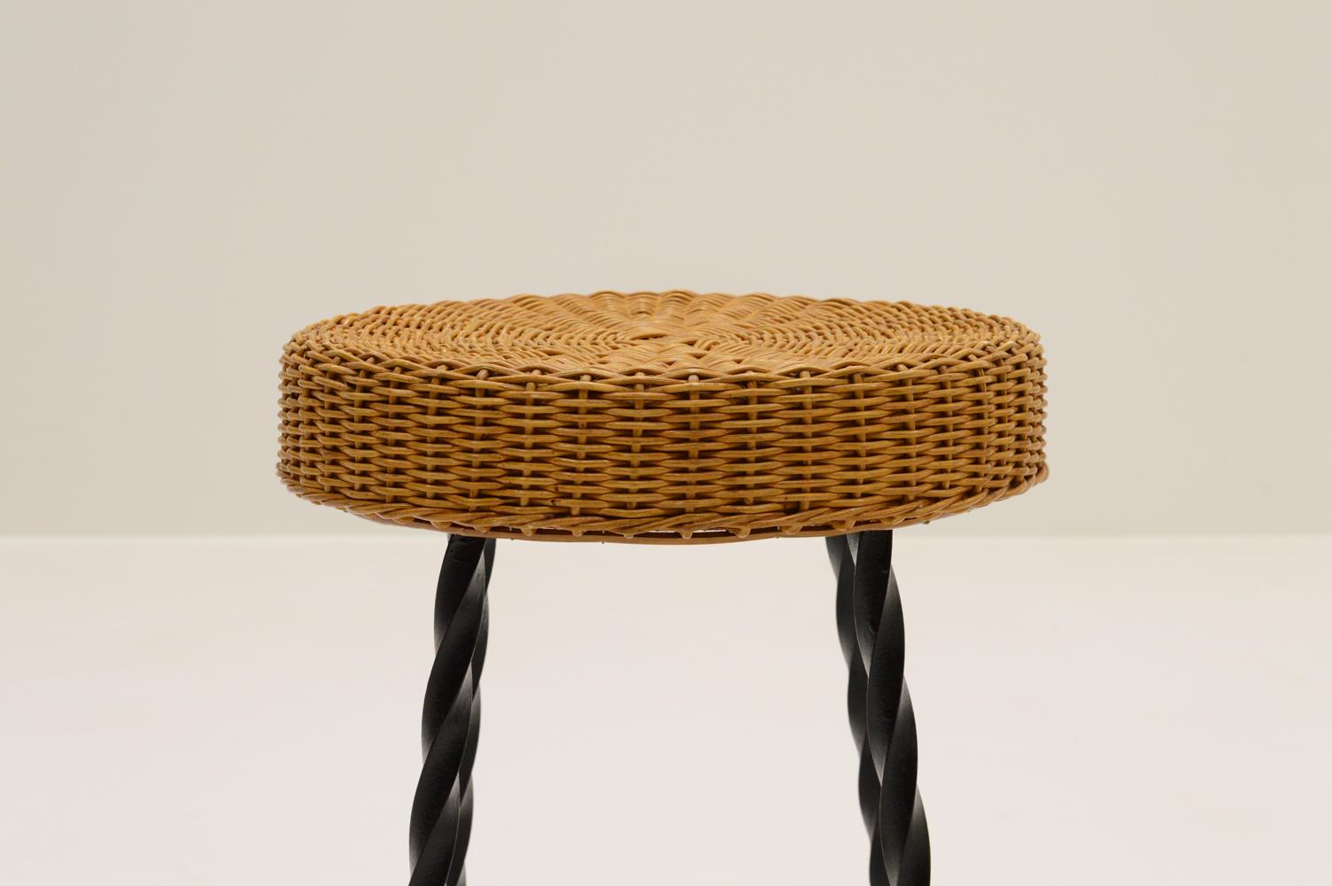 Set of 2 rattan and wrought iron stools, 1970s.  In Good Condition For Sale In Landgraaf, NL