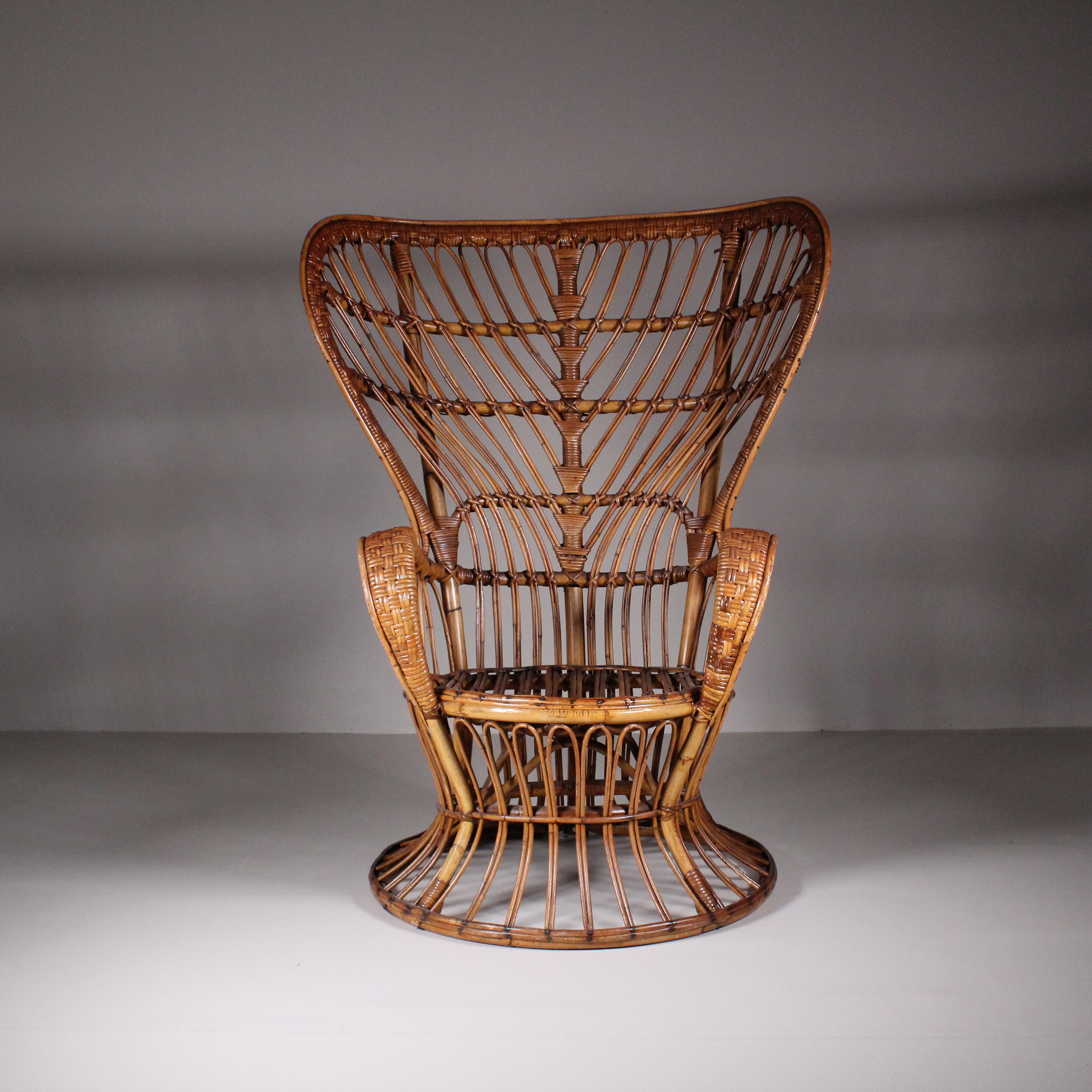 Set of 2 rattan armchair by Lio Carminati, 1960 circa For Sale 3
