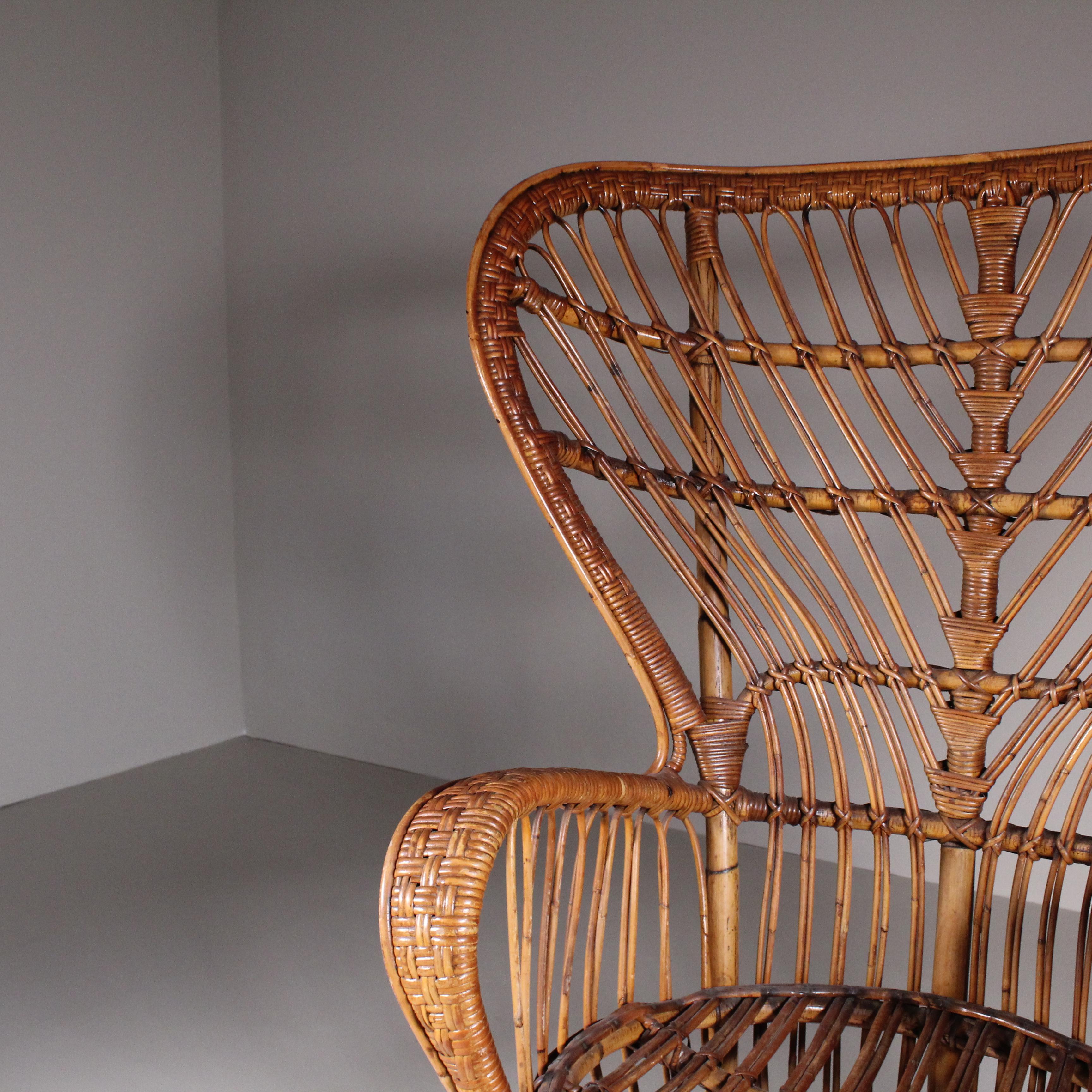 Set di 2 poltrone in rattan di Lio Carminati, 1960 circa in vendita 5
