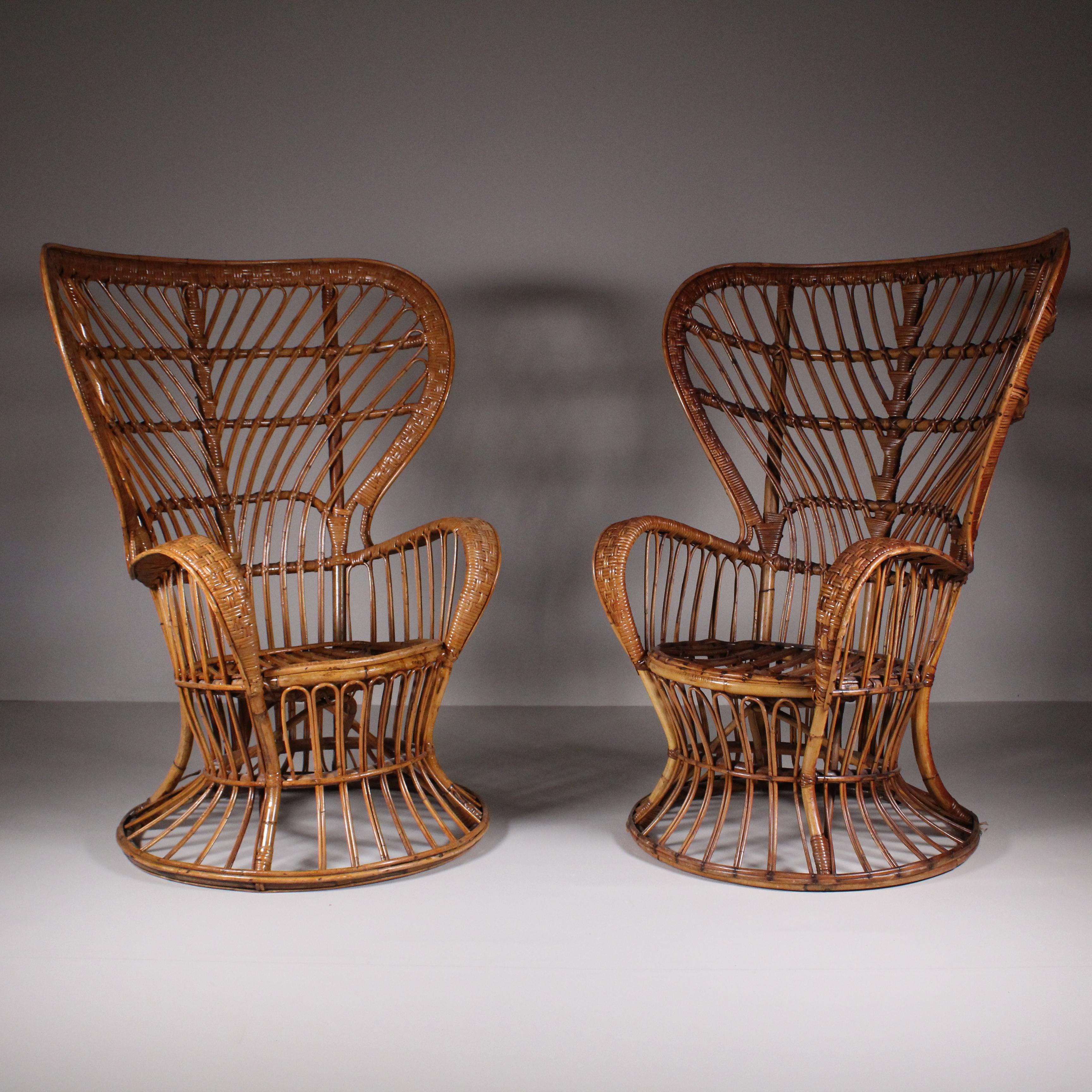 Set di 2 poltrone in rattan di Lio Carminati, 1960 circa In condizioni buone in vendita a Milano, Lombardia