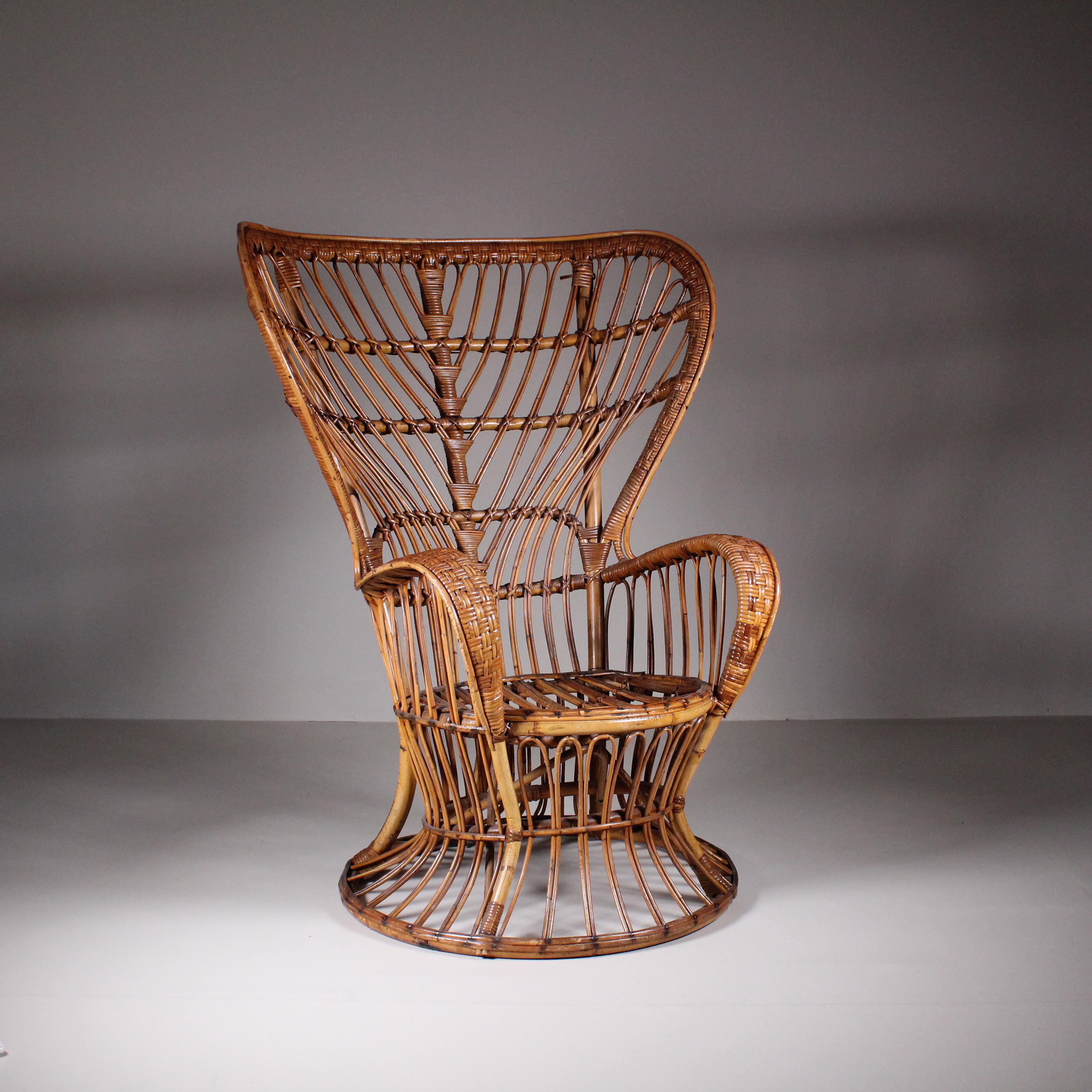 Set di 2 poltrone in rattan di Lio Carminati, 1960 circa in vendita 1