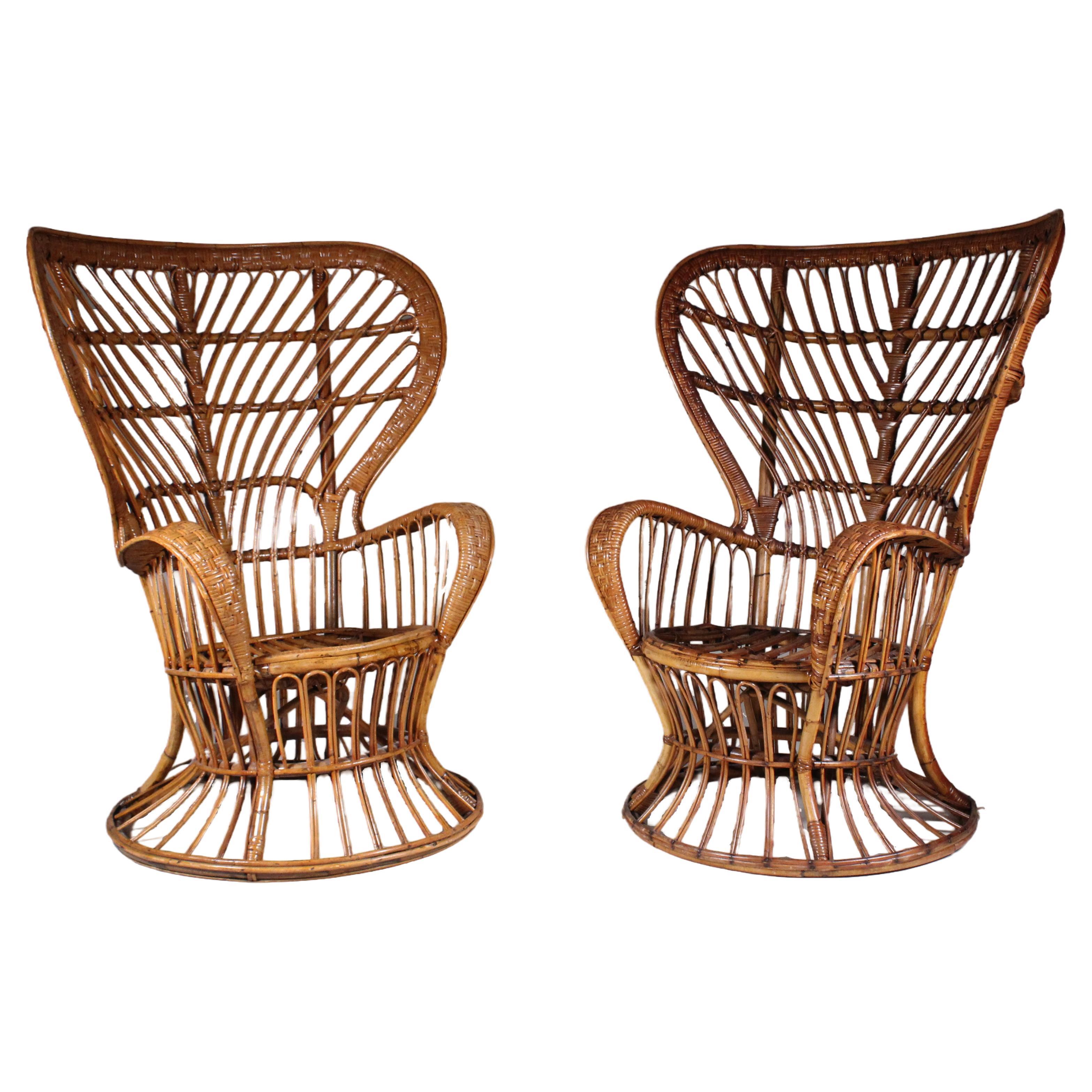 Set of 2 rattan armchair by Lio Carminati, 1960 circa